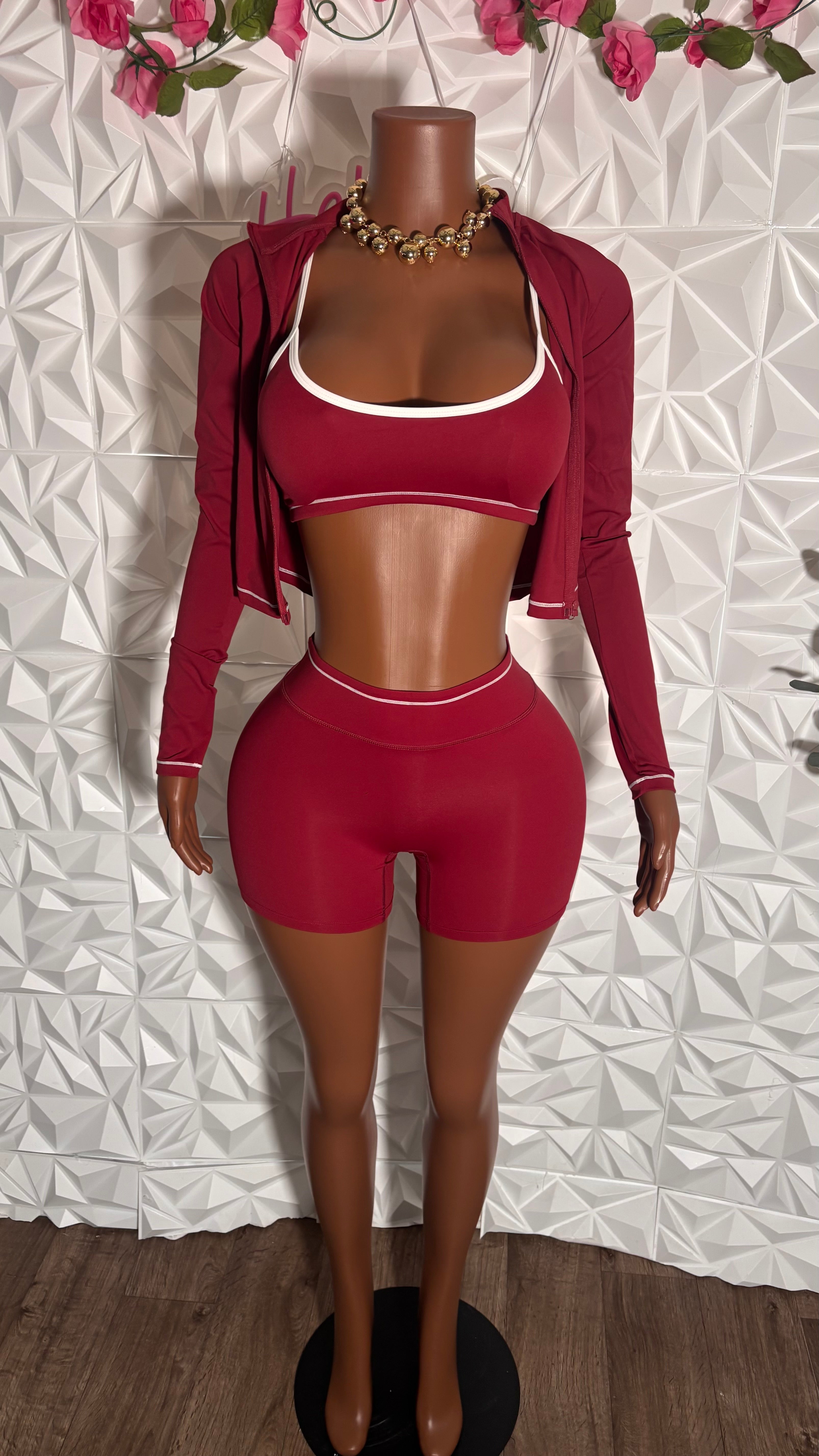 Pretty girl active short set (Burgundy)