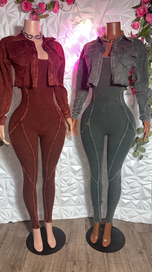 Mineral wash jumpsuit set (5 colors)