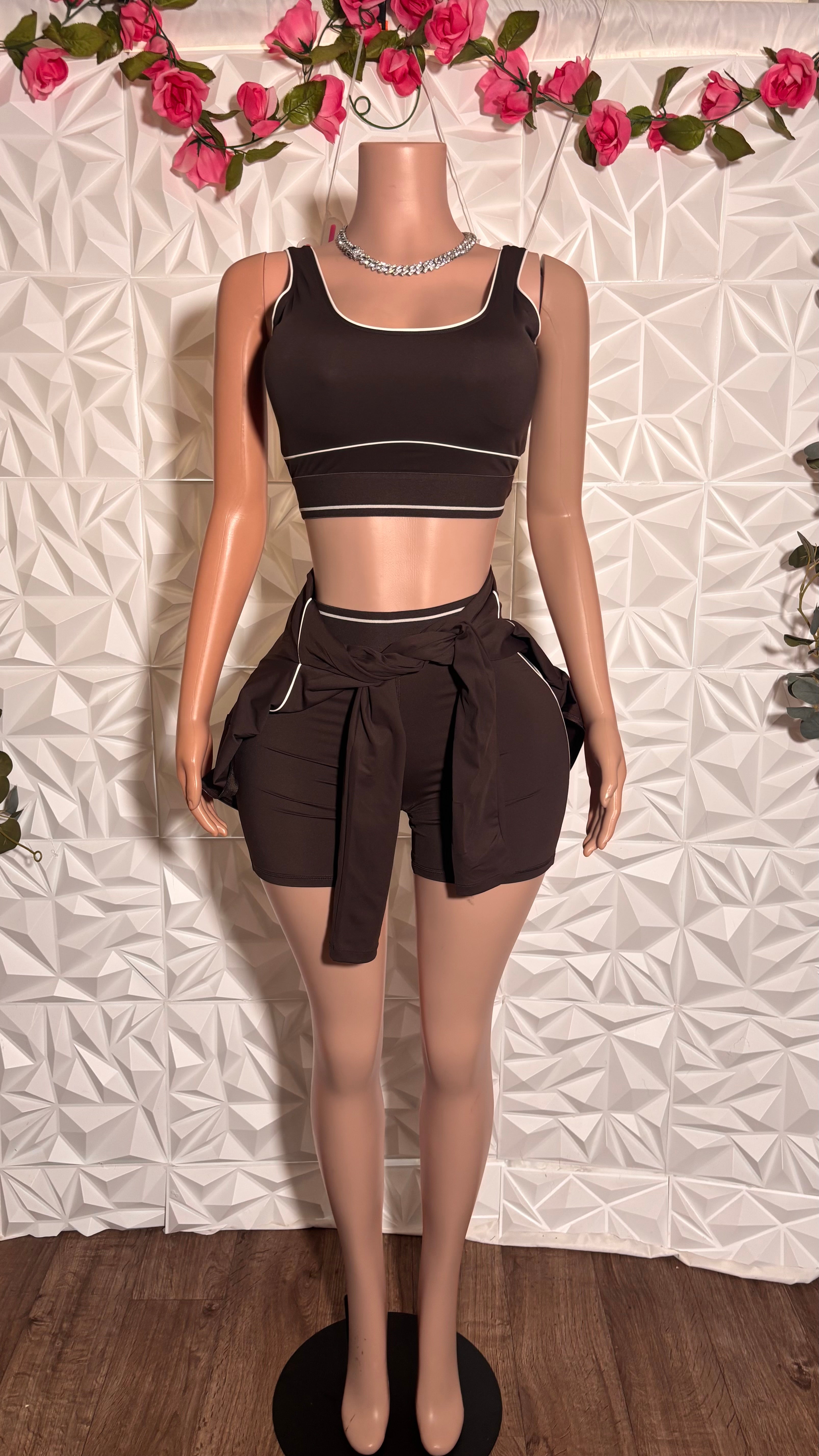 Pretty Active 3 Piece Shorts Set (Brown)