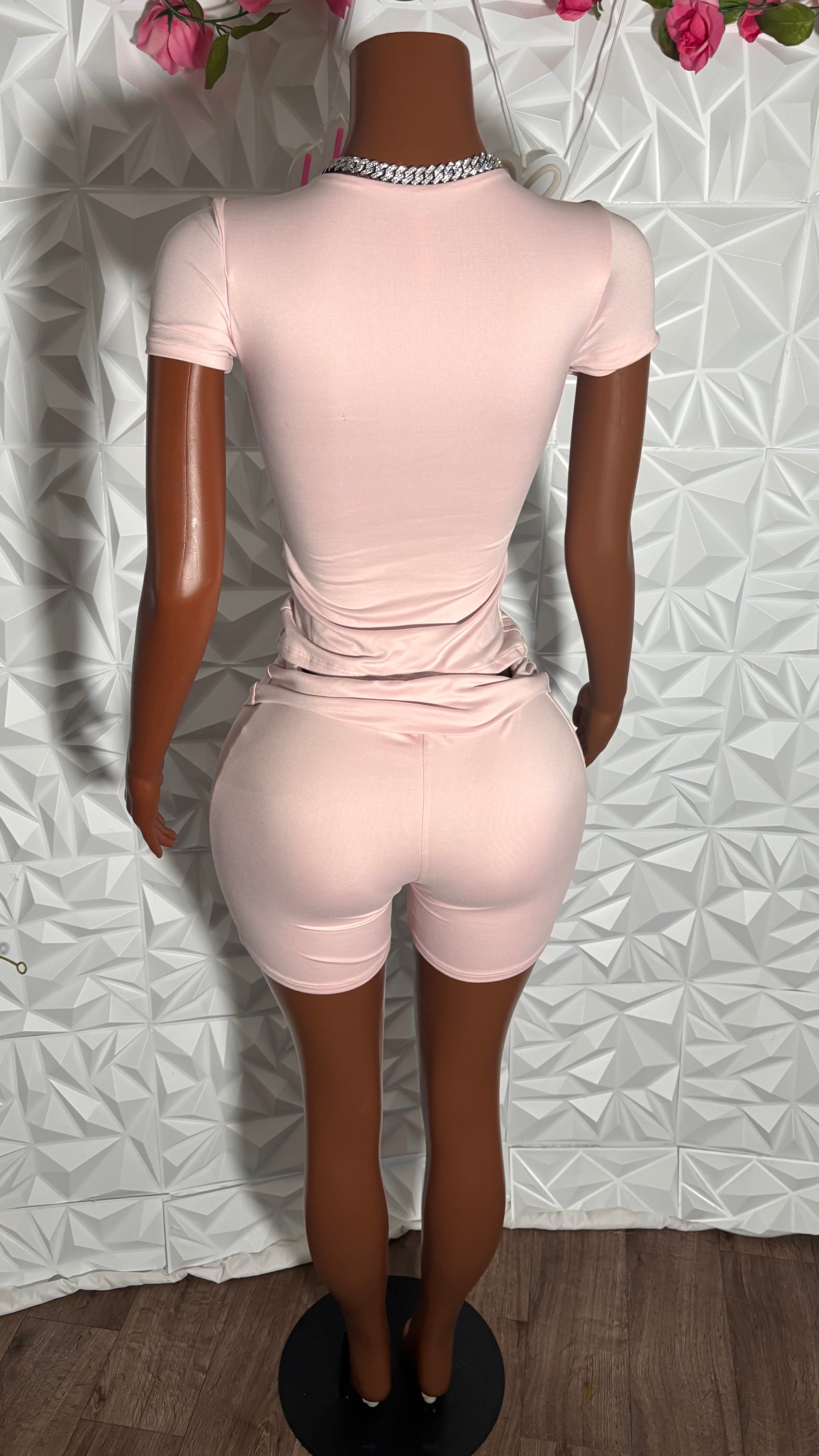 3 piece shorts set with headband (Pink)