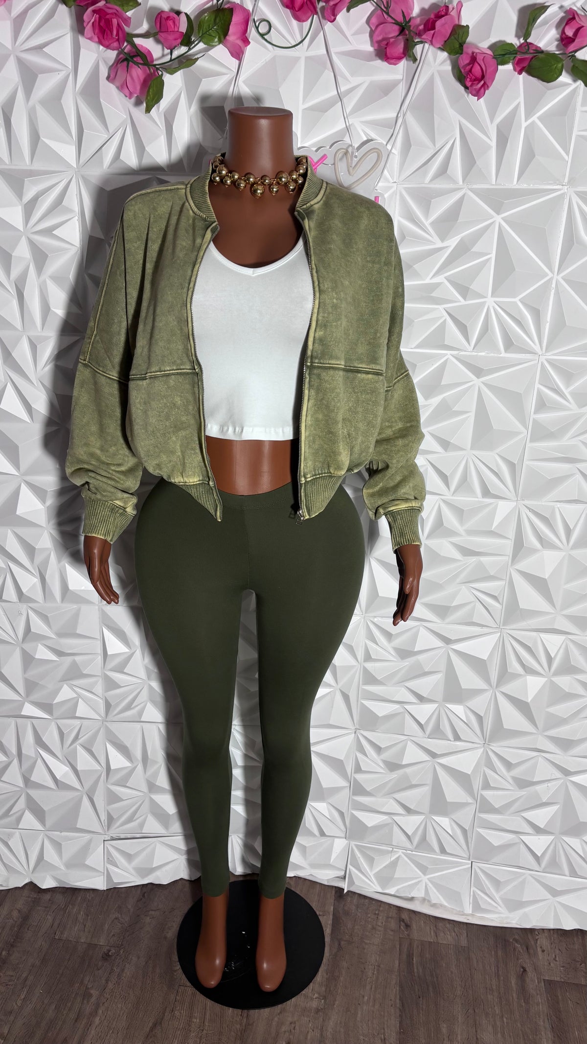 Mineral wash oversized legging set (Olive)