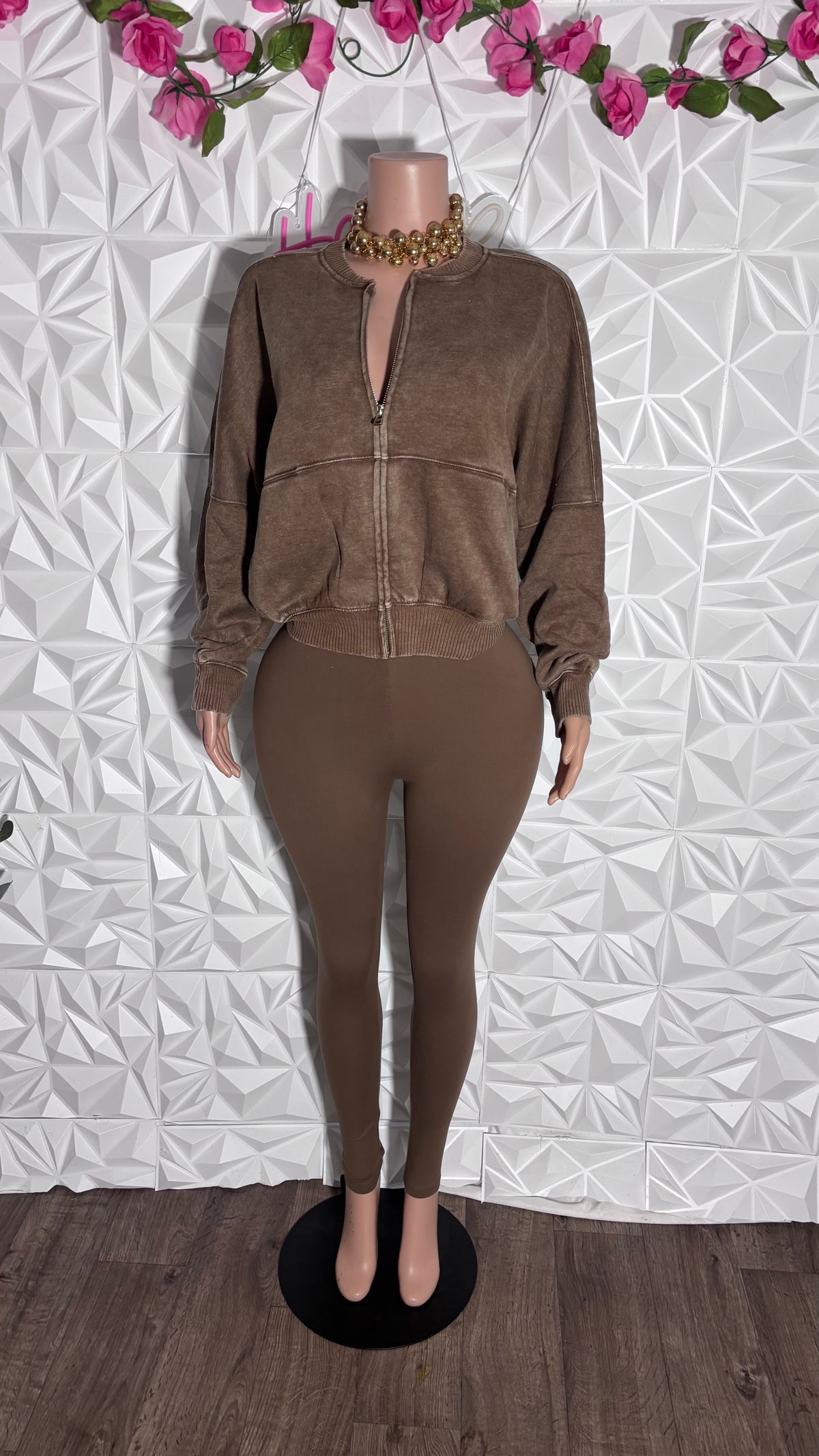 Mineral wash oversized legging set (Brown)