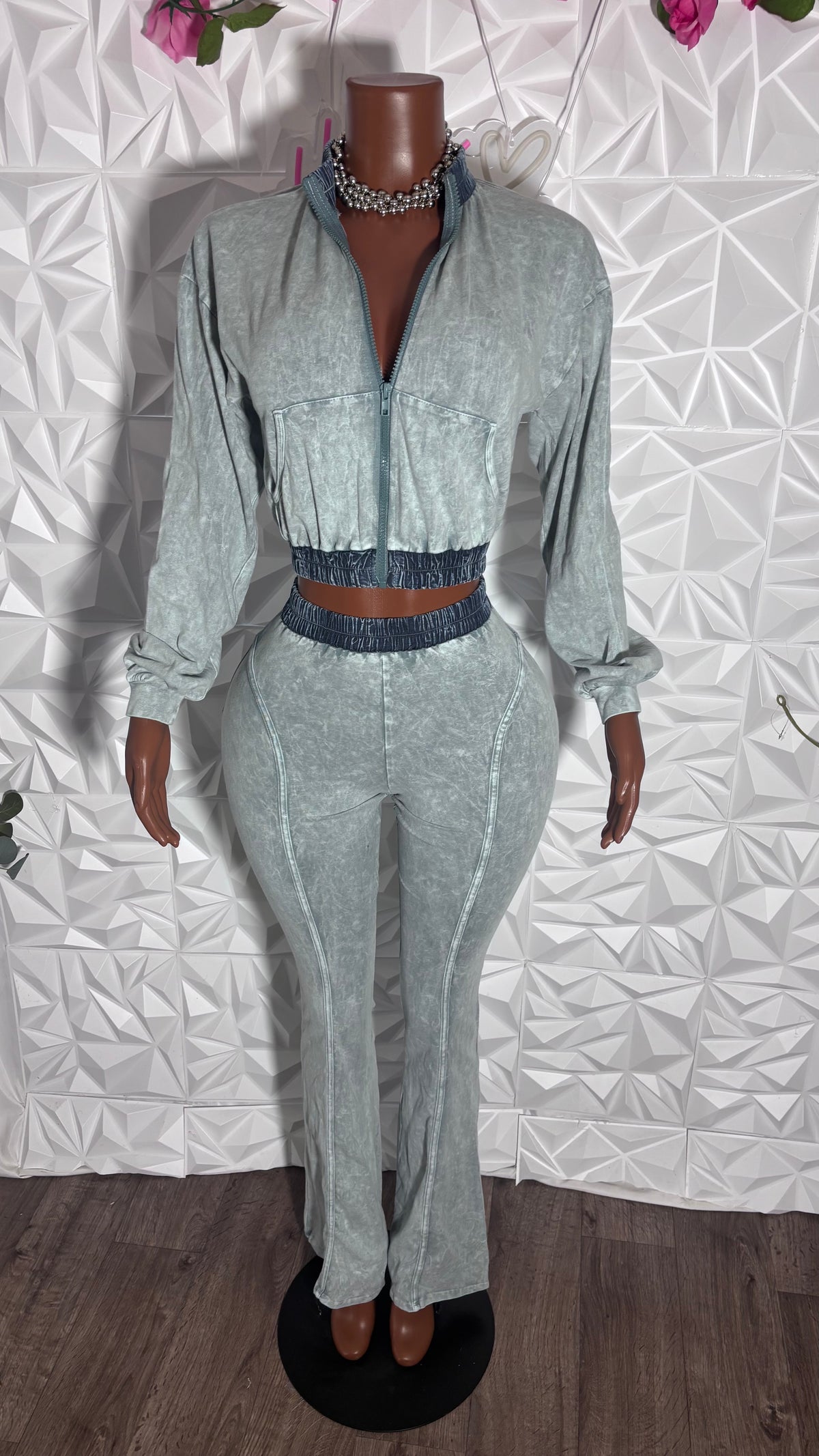 Acid wash flare set (Blue-gray)