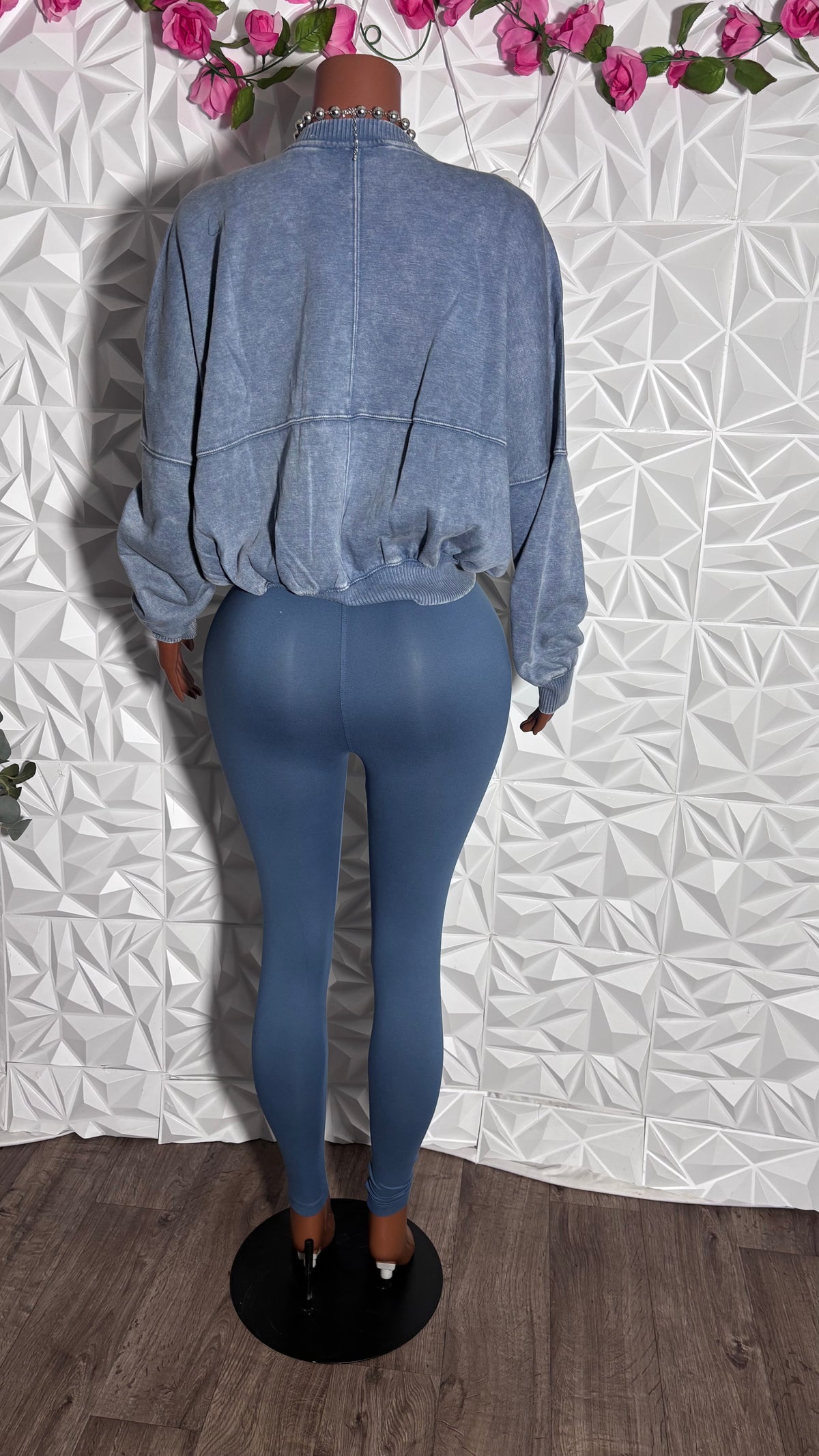 Mineral wash oversized jacket & legging set (Blue)