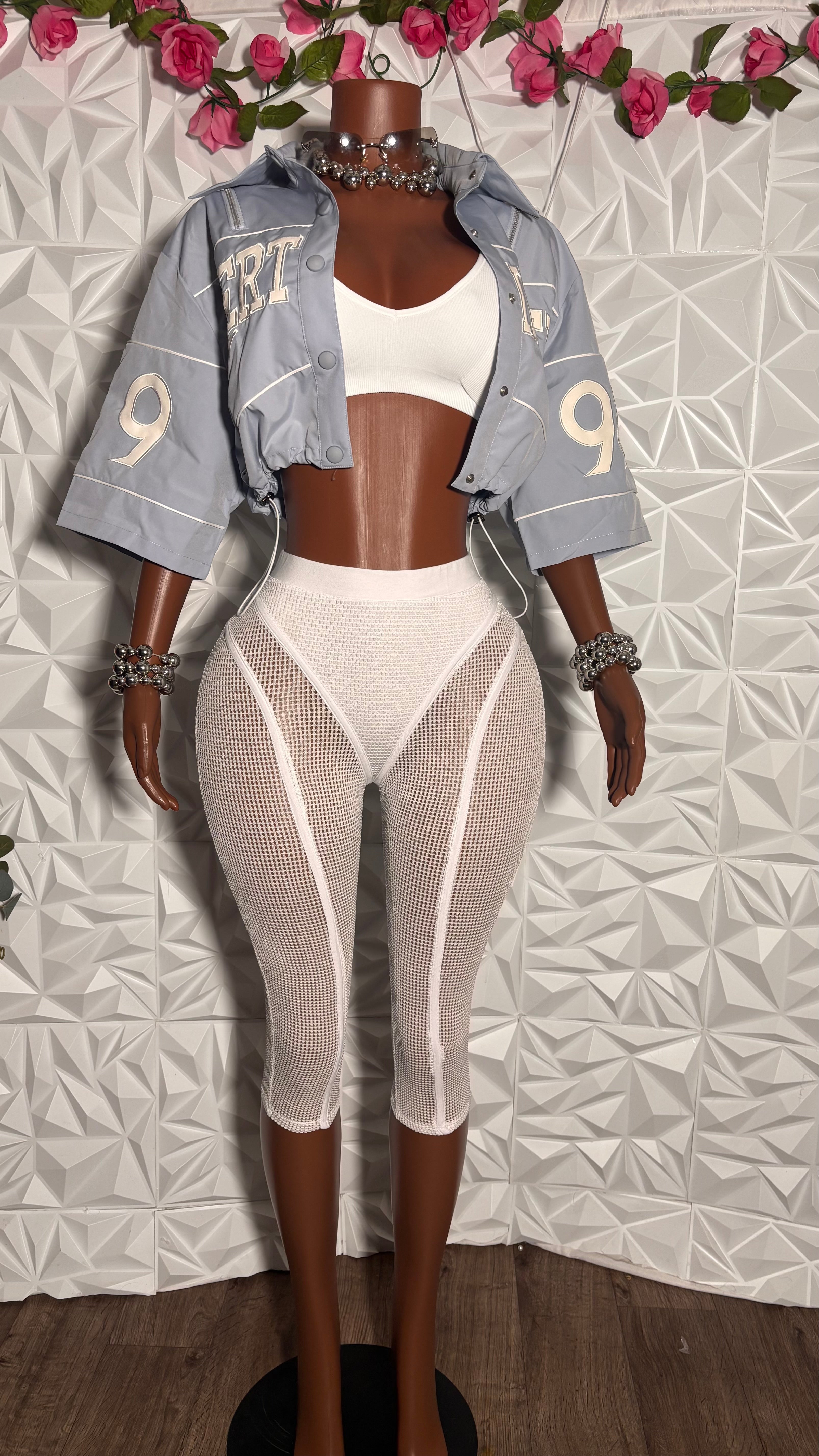 Popcorn mesh capris (White)