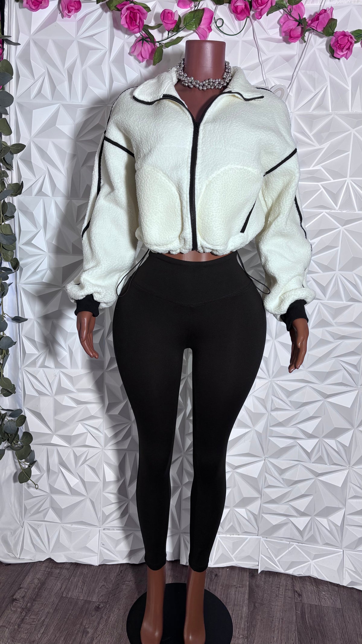 Teddy legging set (white/black)