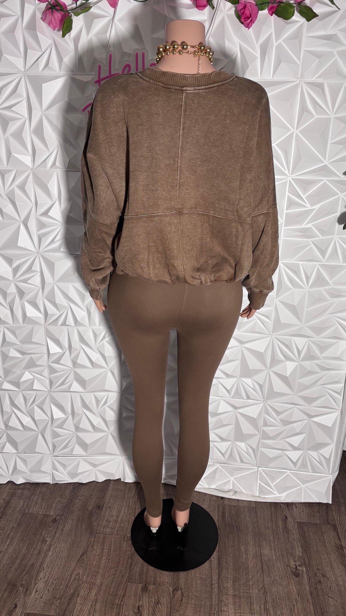 Mineral wash oversized legging set (Brown)