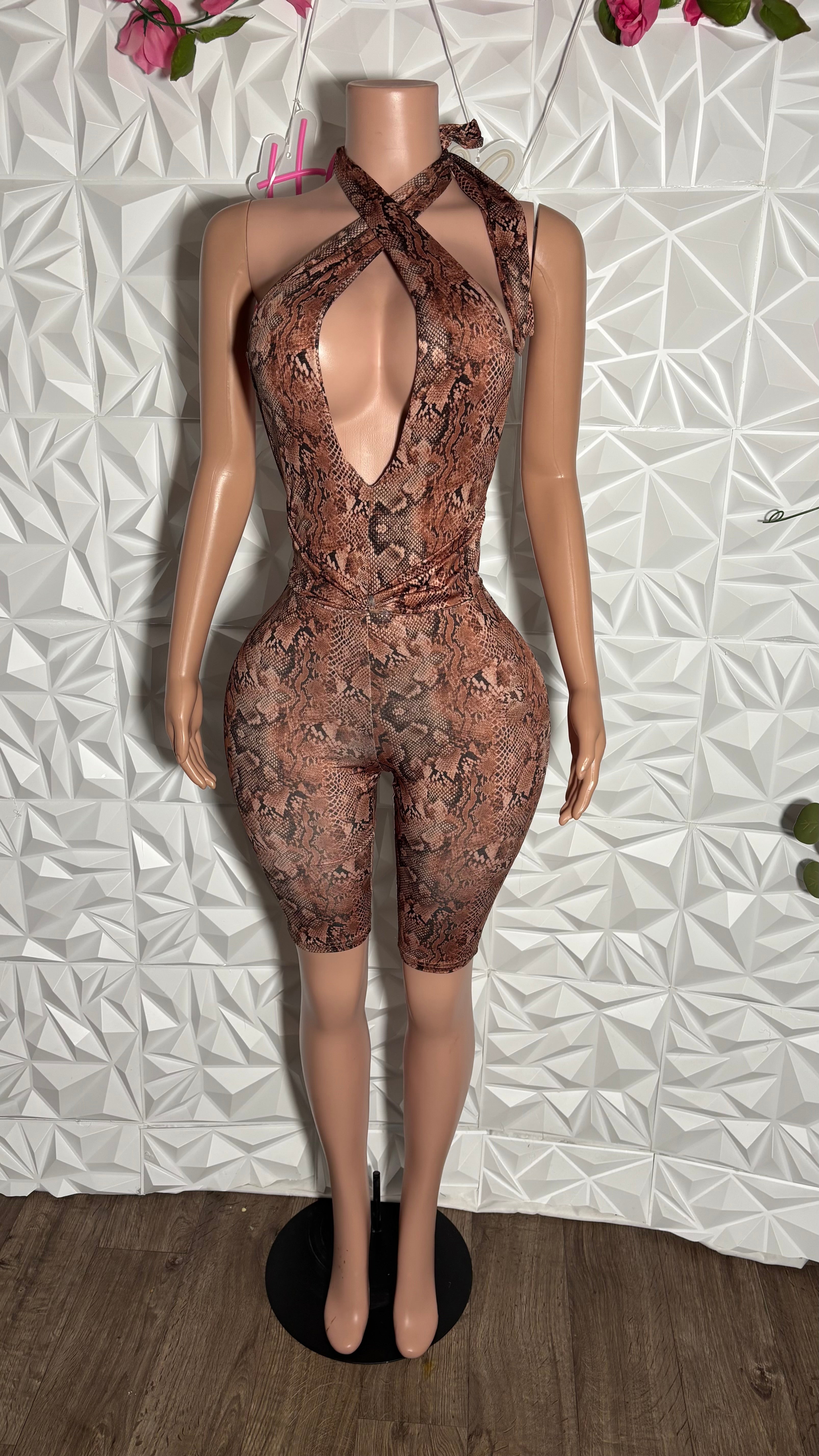Snakeskin doll romper (Brown)