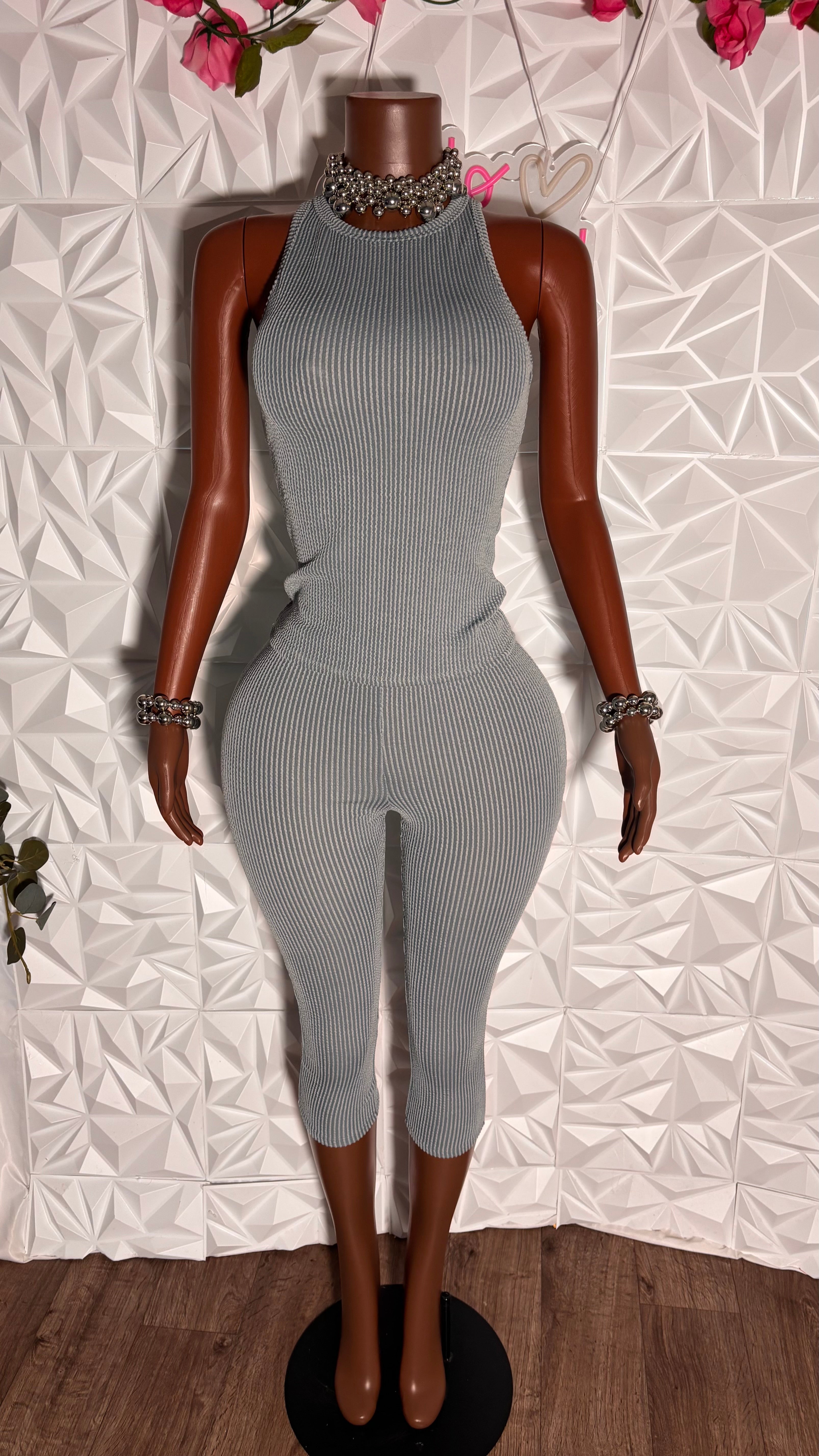Ribbed capri set (blue)