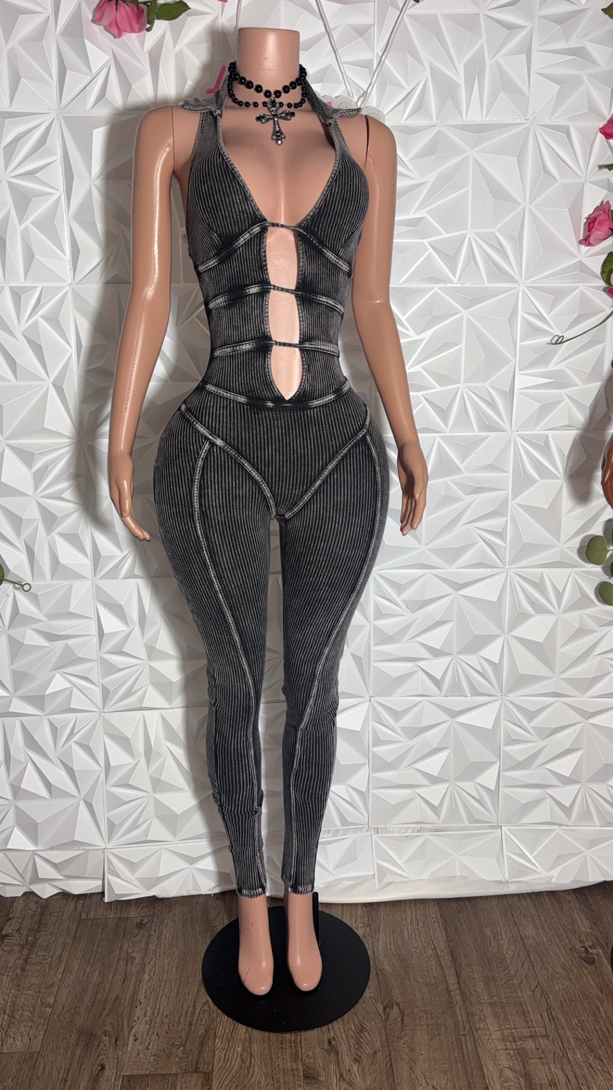 Acid wash jumpsuit (Black)
