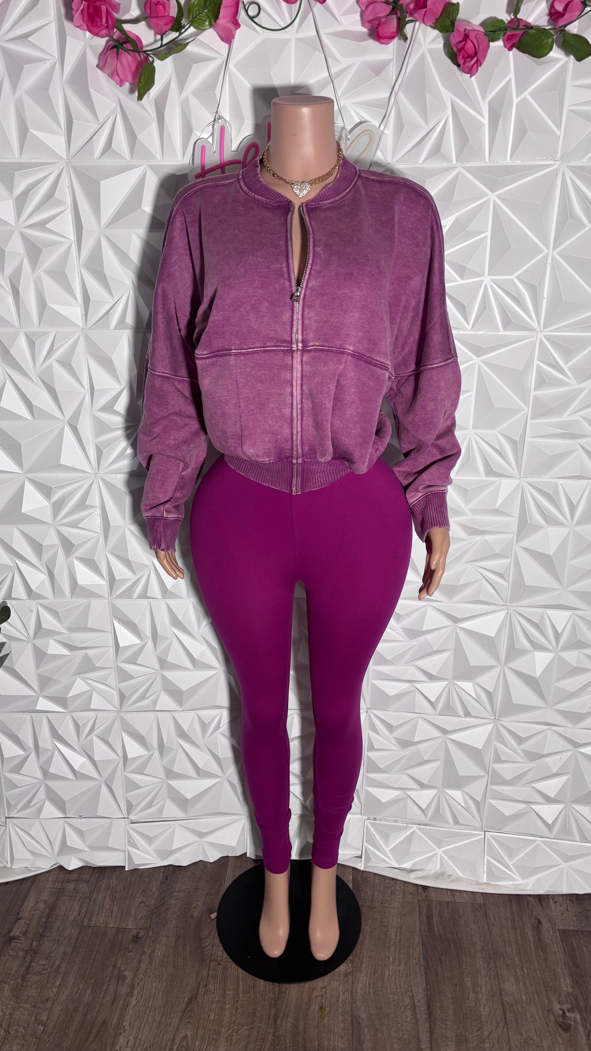 Mineral wash oversized jacket and legging set (Purple)