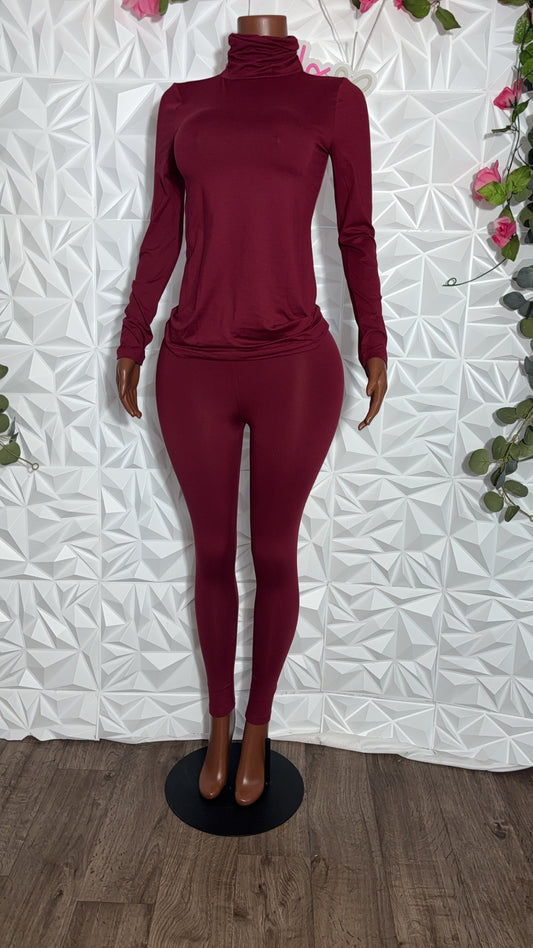 Turtleneck set (burgundy)
