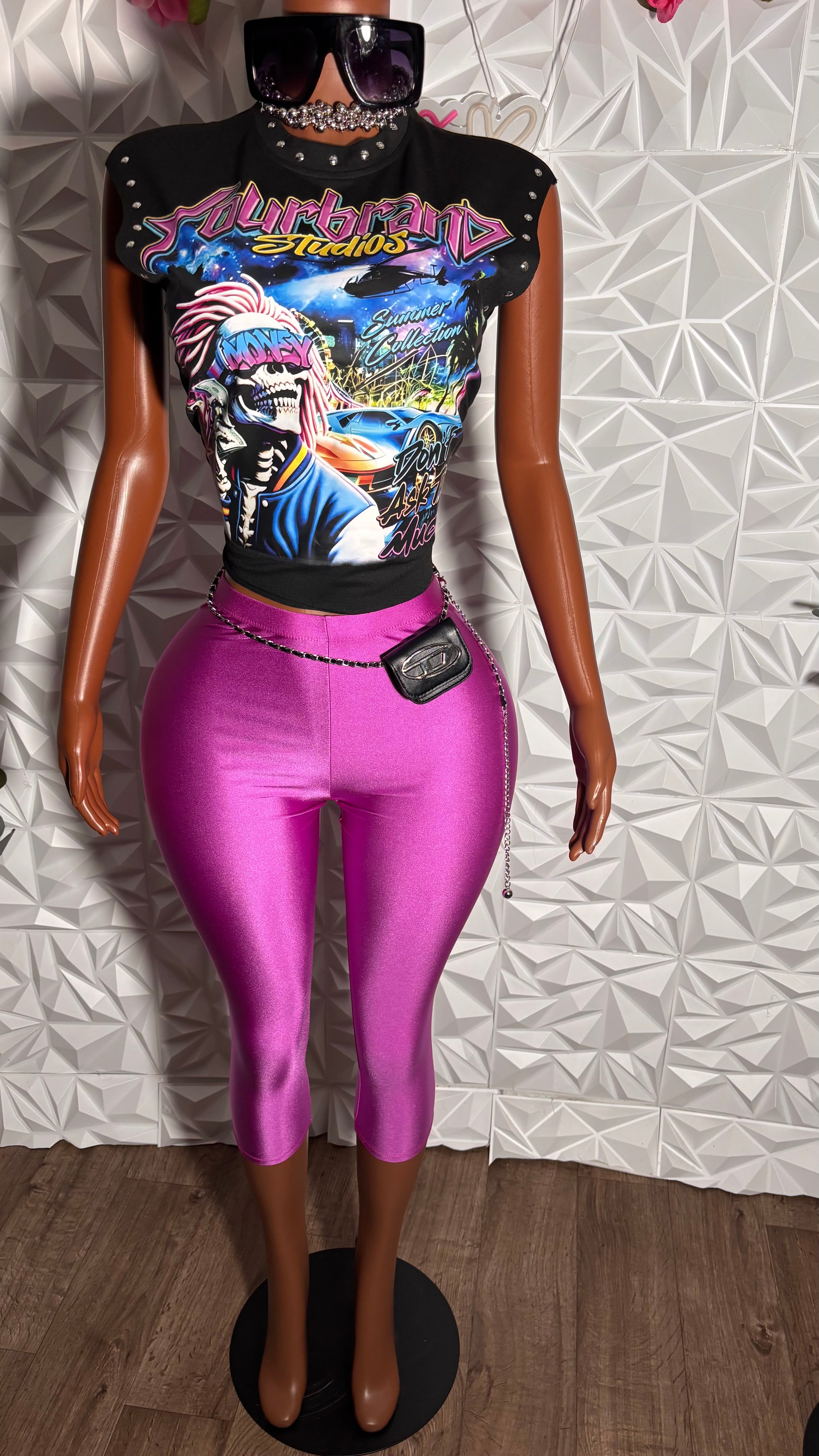 Neon Rebel Studded Graphic Muscle Top
