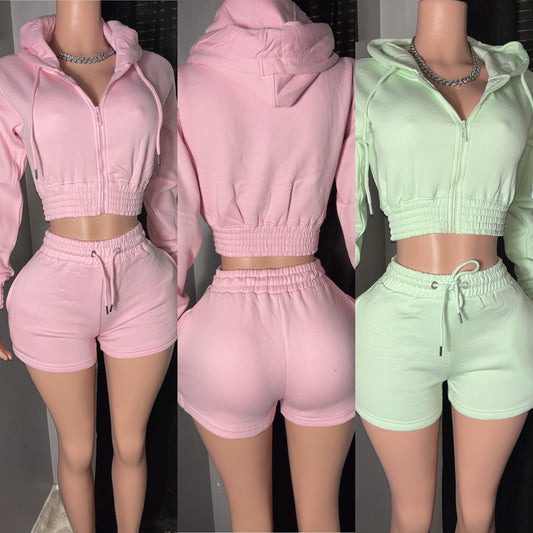 Zip up shorts set