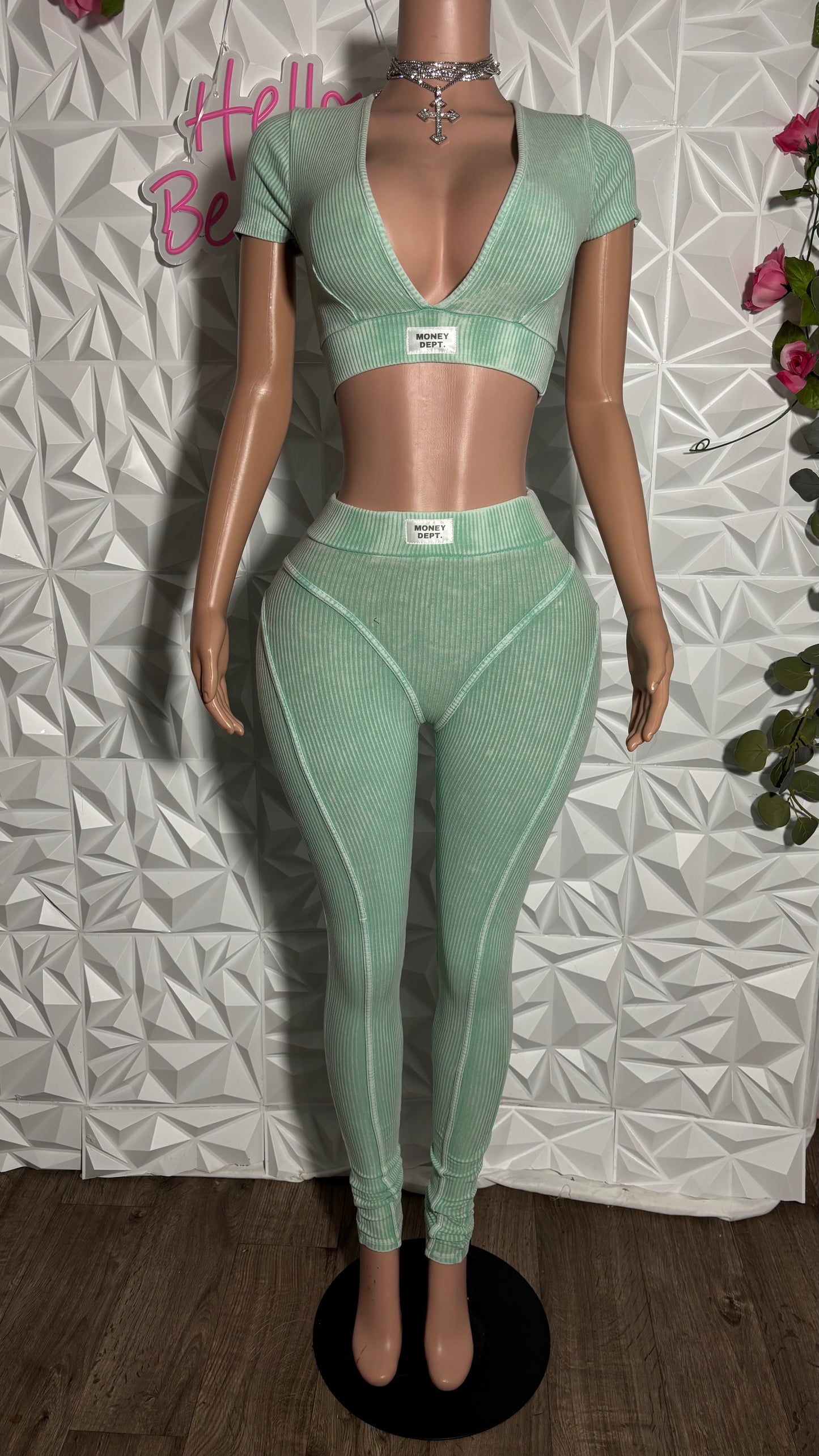 Mineral wash crop legging set(Mint)
