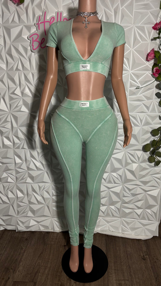 Mineral wash crop legging set(Mint)