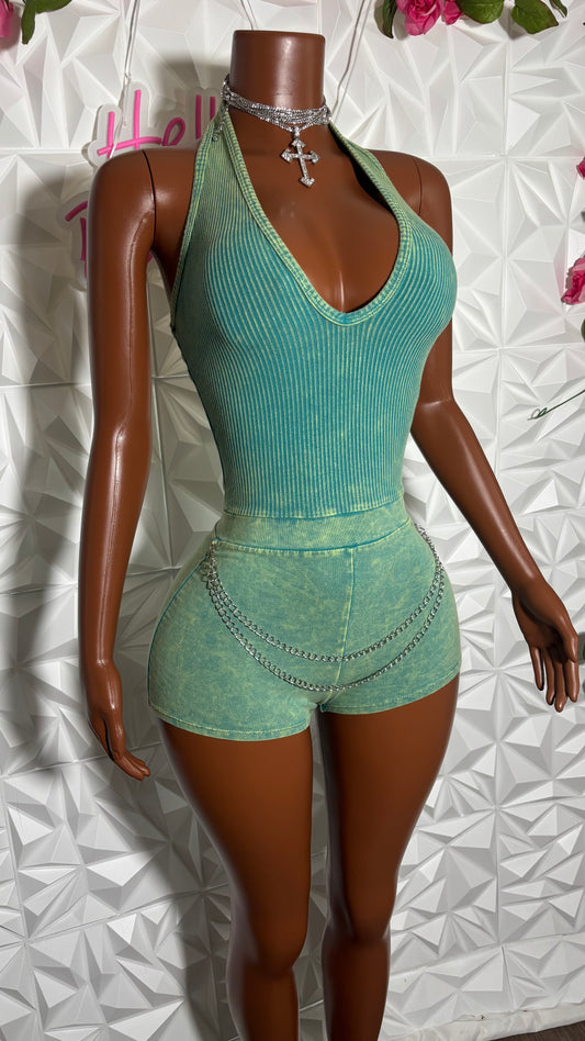 Acid halter romper (green)