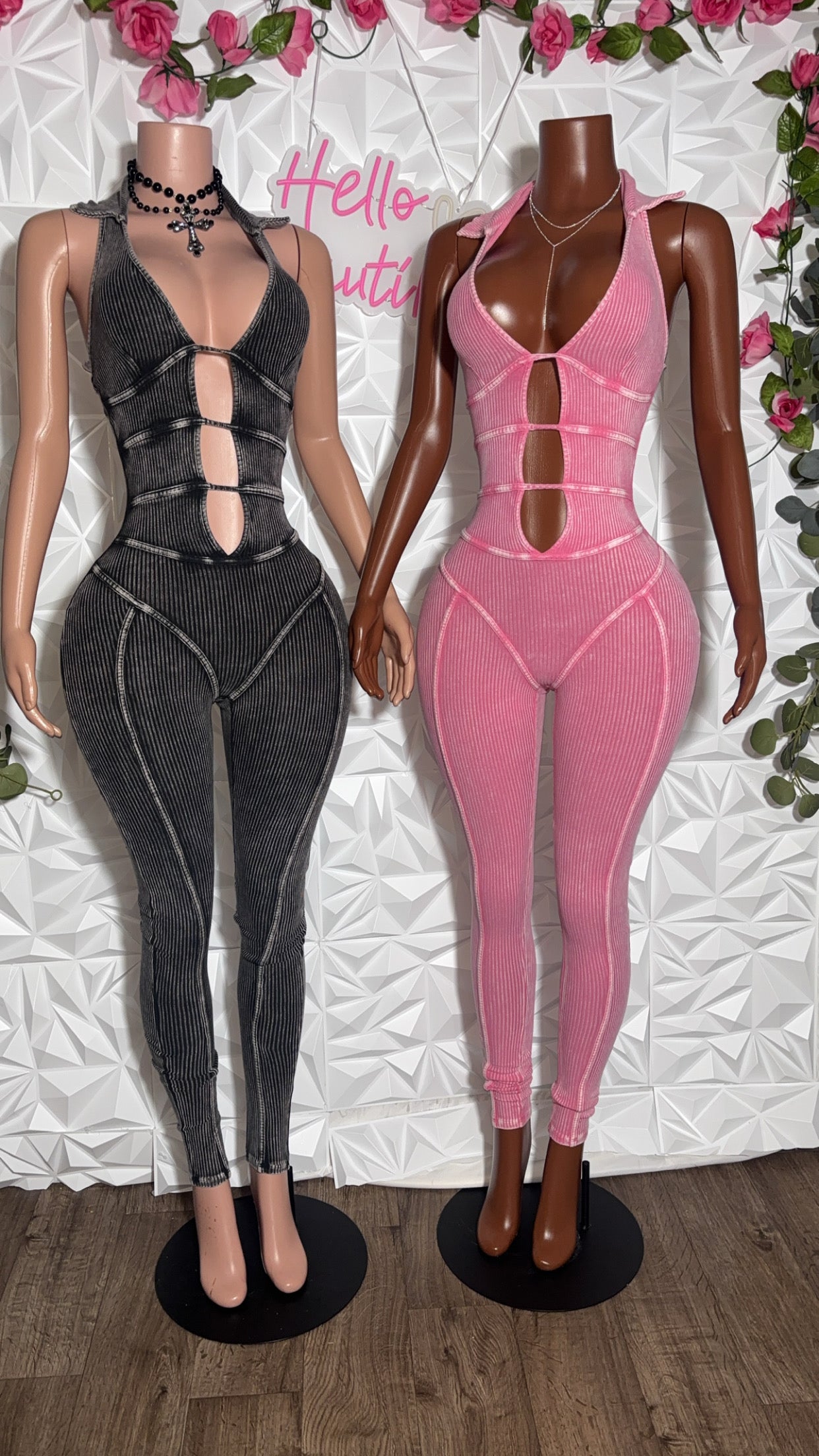 Acid wash jumpsuit (Pink)