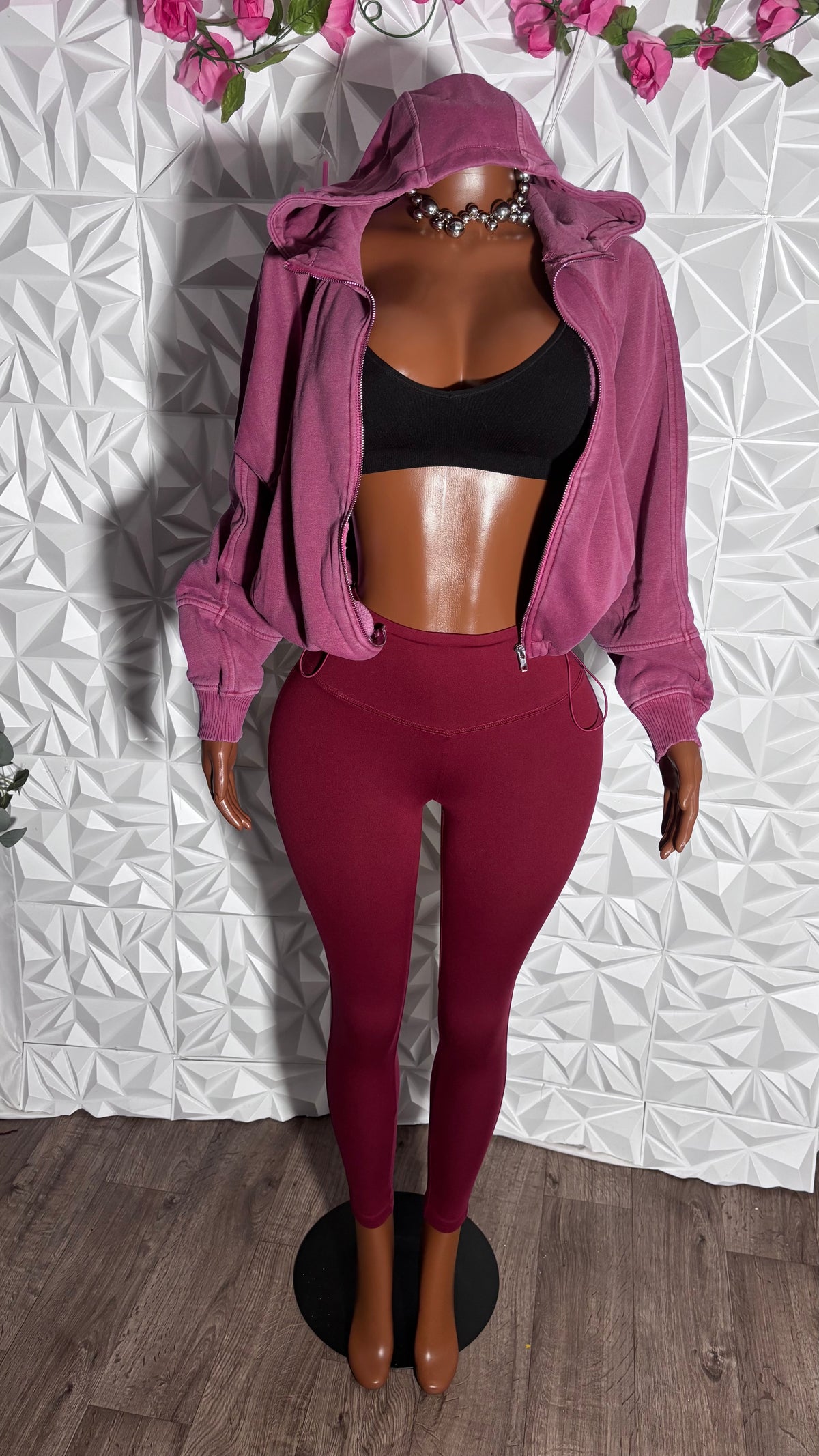 Drawstring jacket and legging set (Wine)