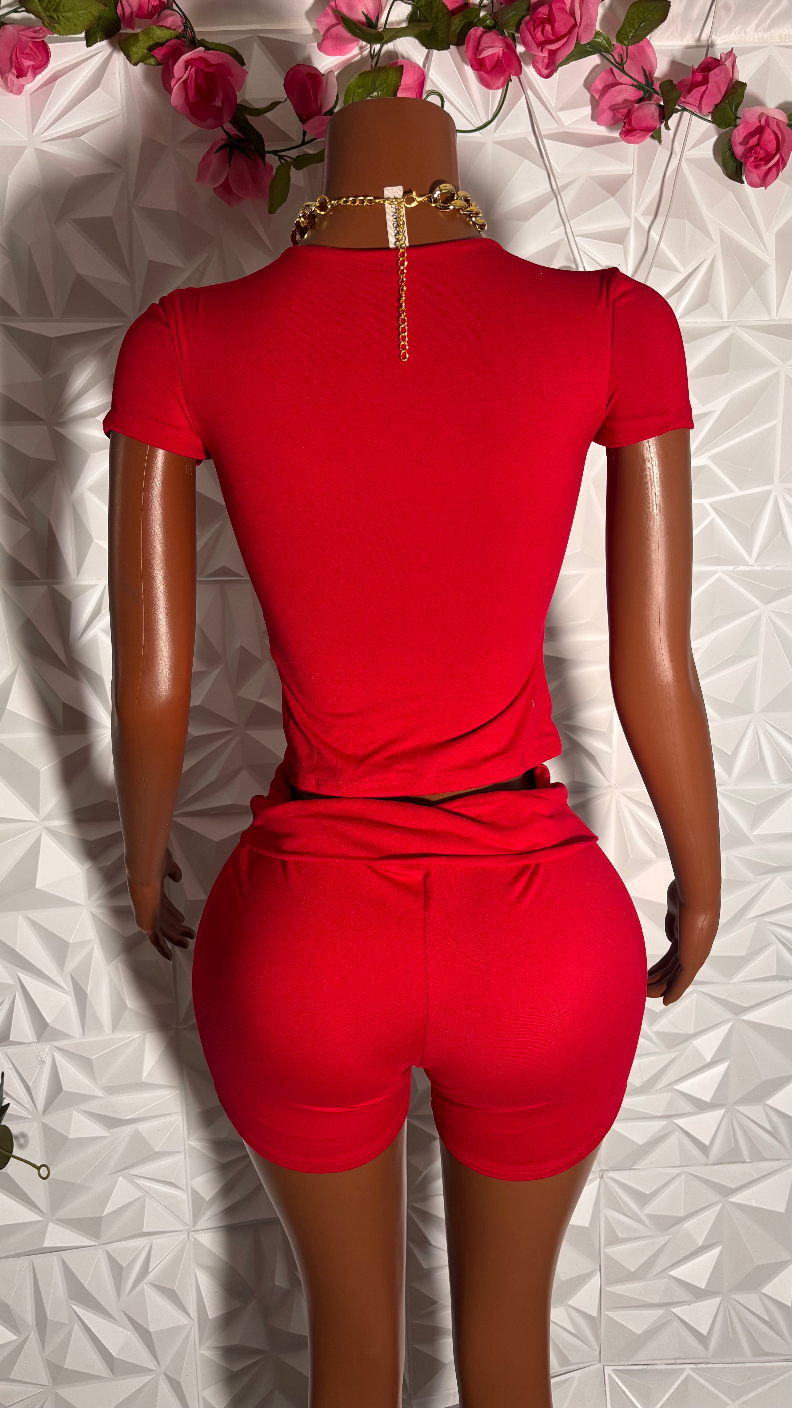 3 piece shorts set with headband(red)