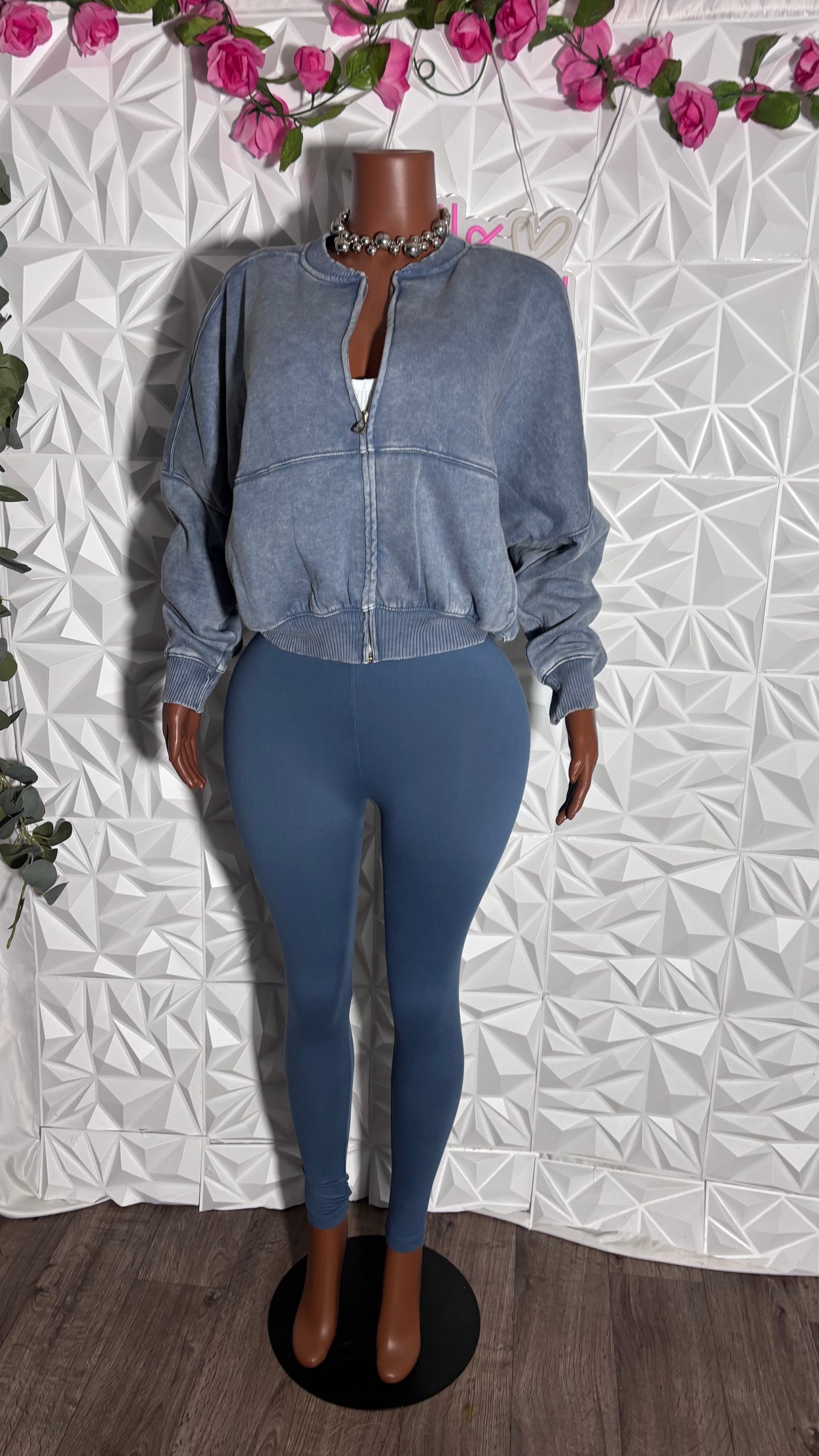 Mineral wash oversized jacket & legging set (Blue)