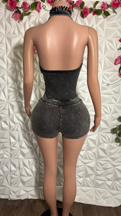 Acid halter romper (black)