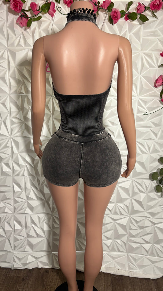Acid halter romper (black)