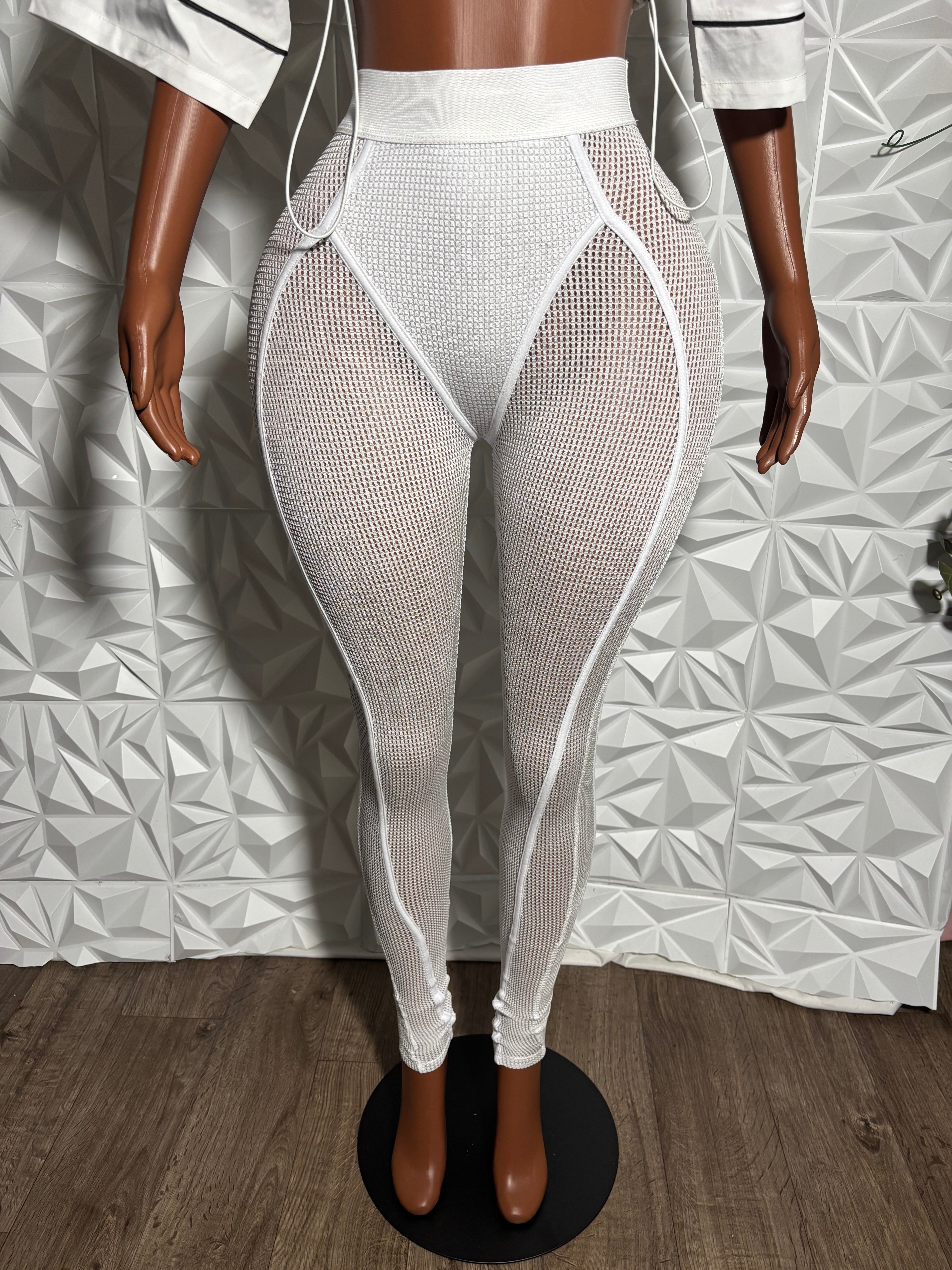 Popcorn mesh leggings (White)