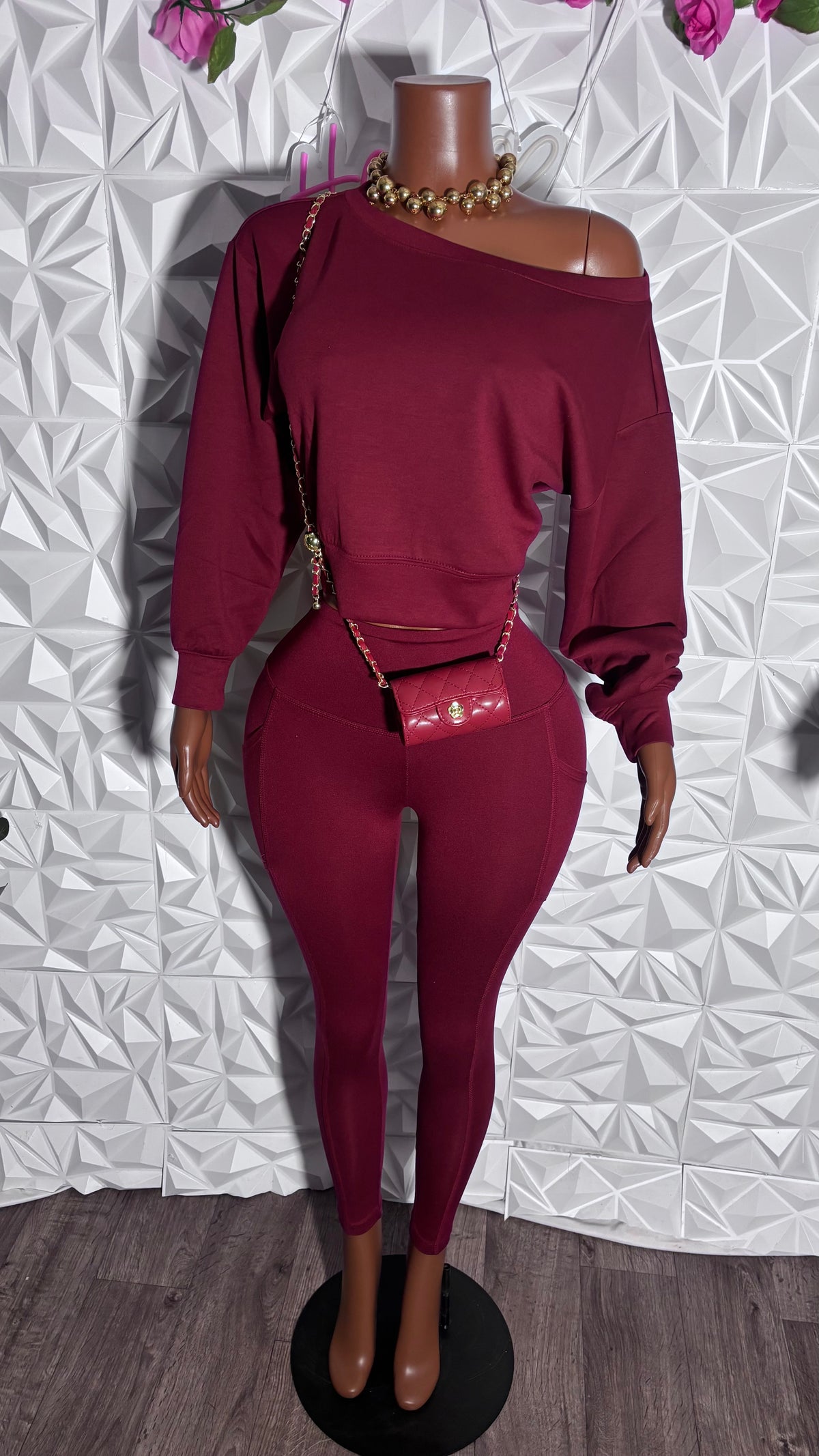 Off shoulder set (burgundy)