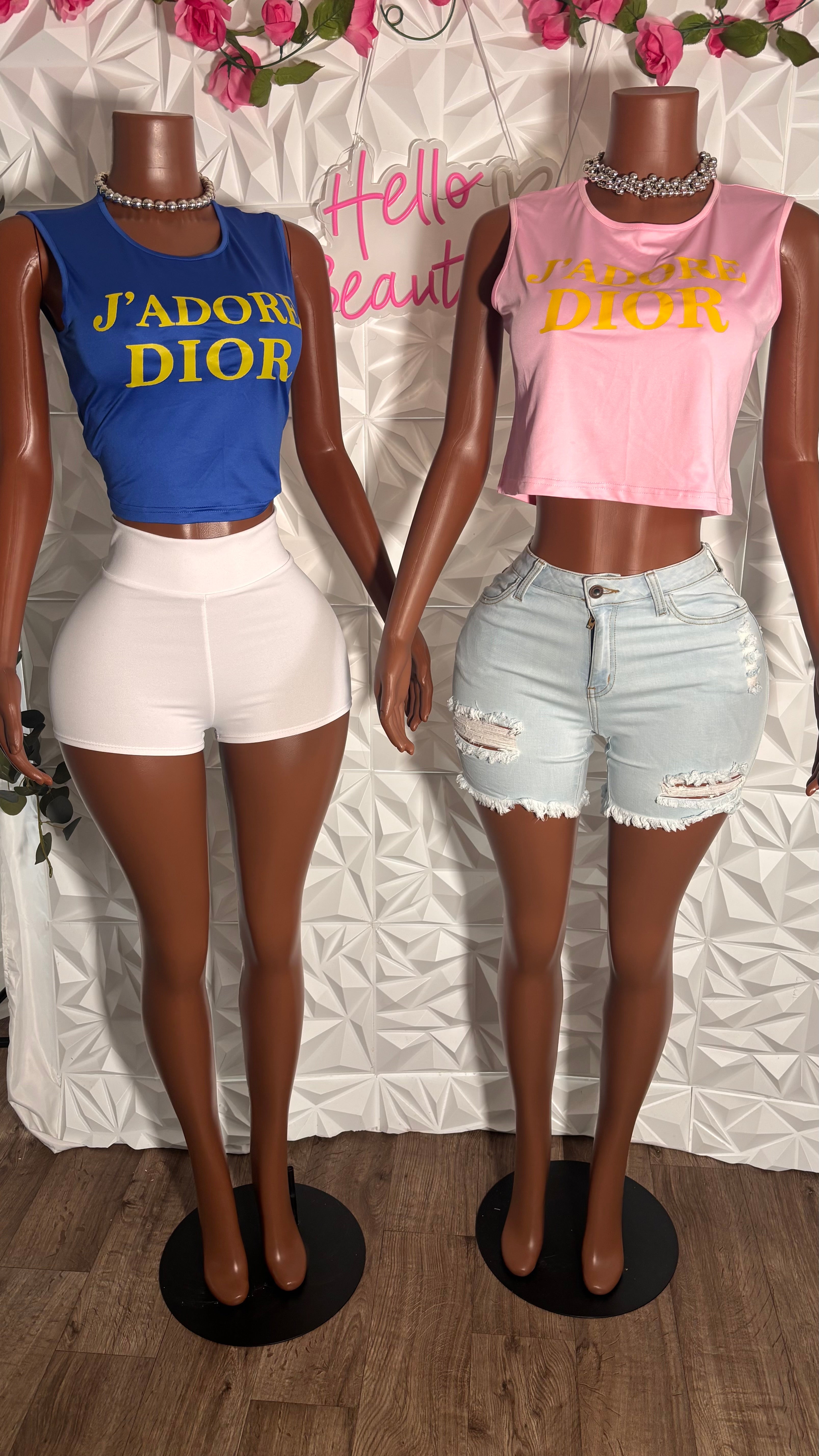 Sleeveless half shirt (Blue)