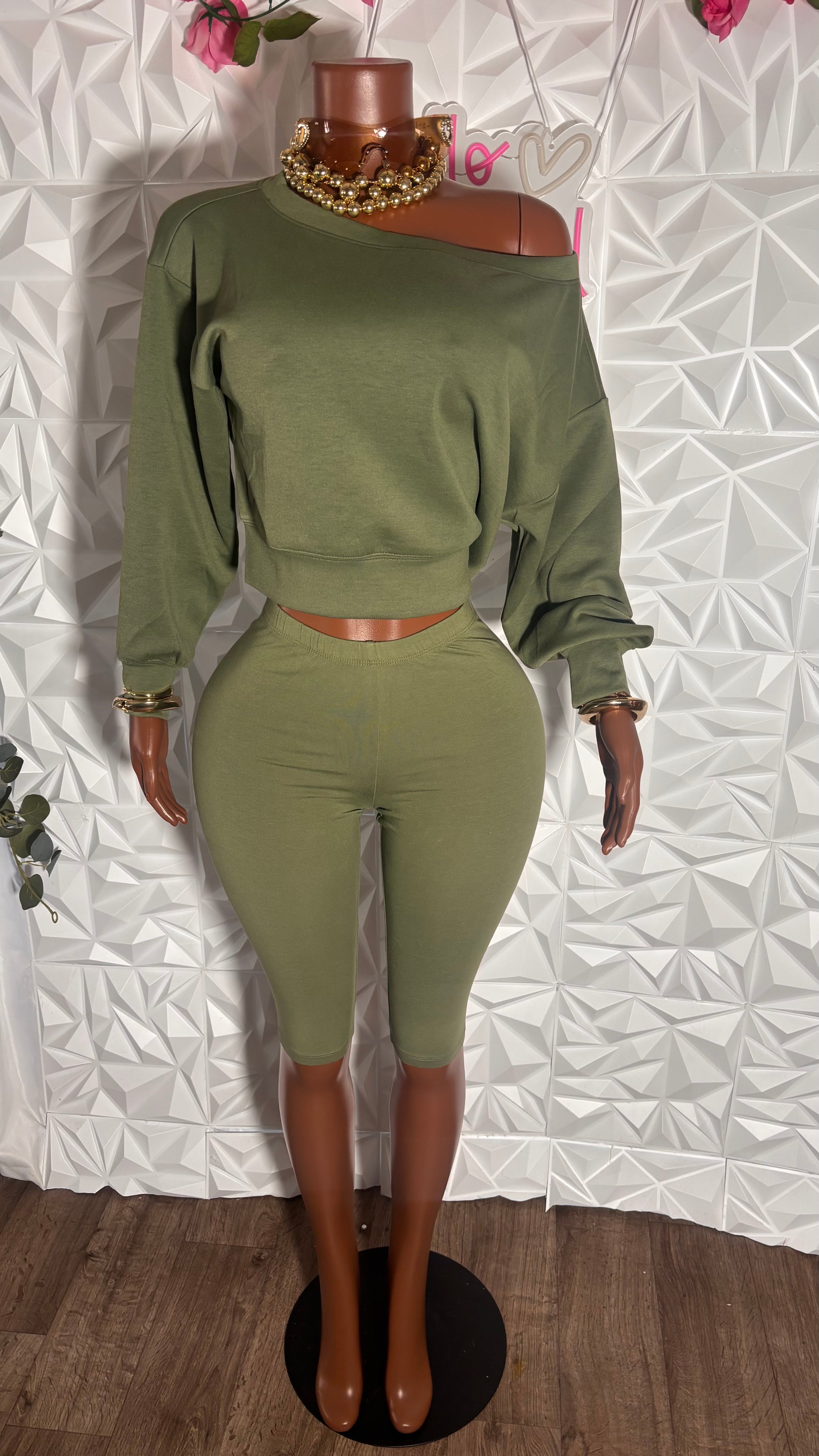 Oversized shorts set-3 piece (Olive)