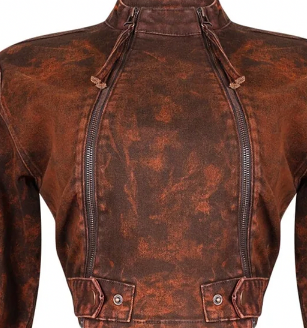 Baddie denim set (Brown/Rust)