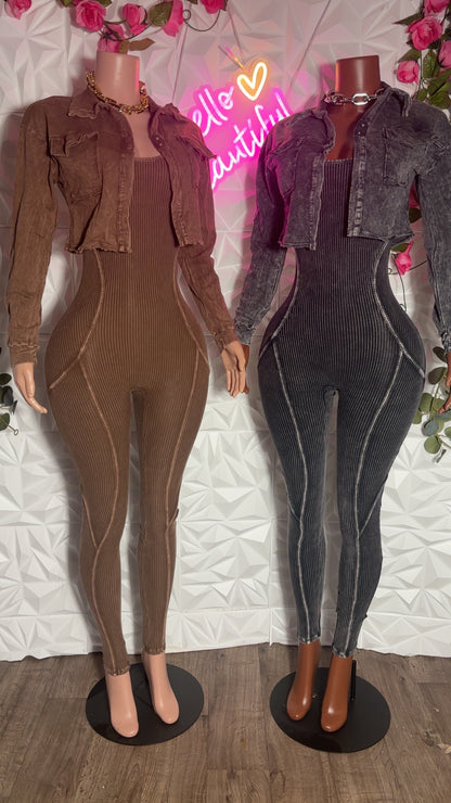 Mineral wash jumpsuit set