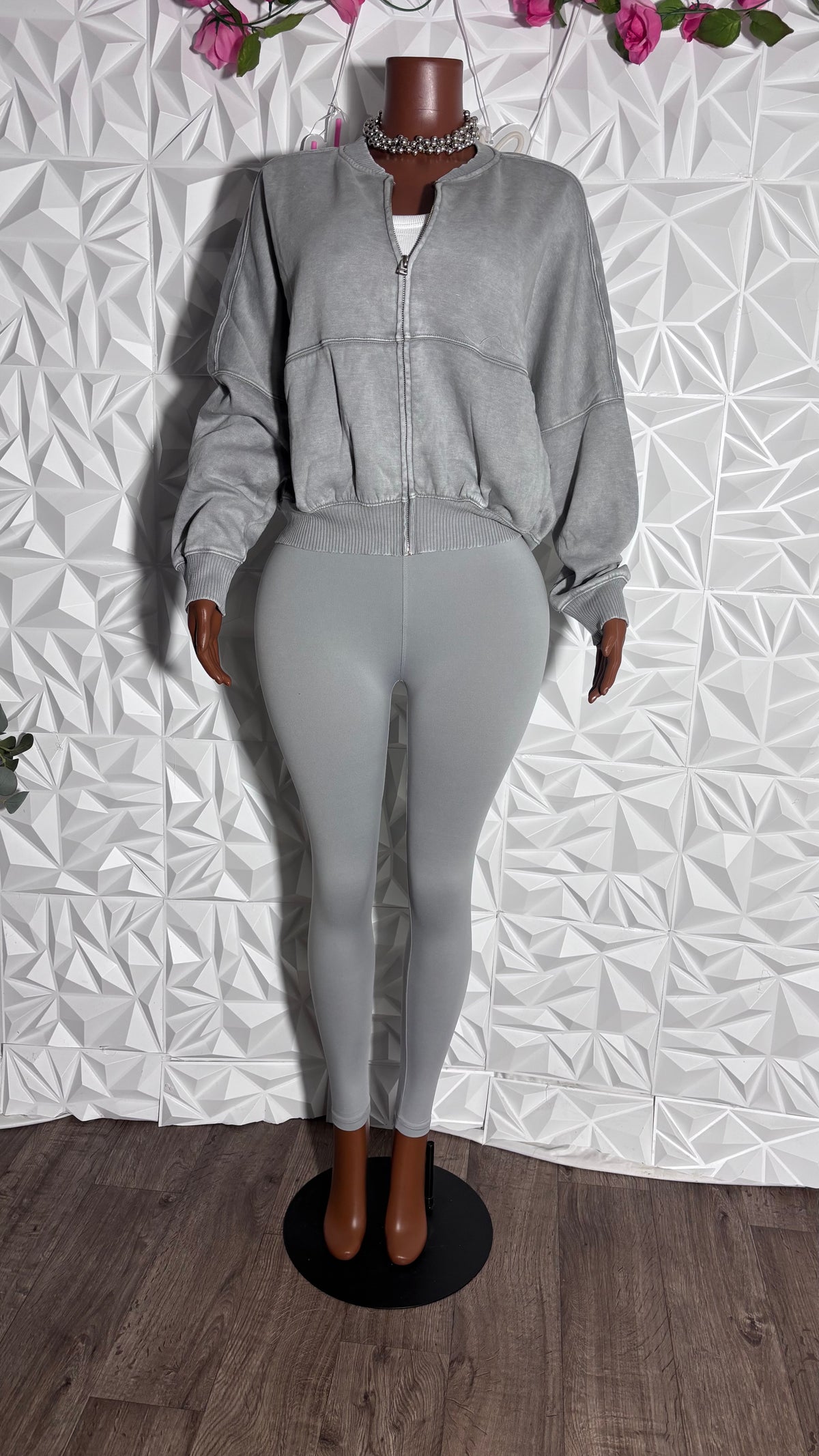 Mineral wash oversized jacket and legging set (Gray)