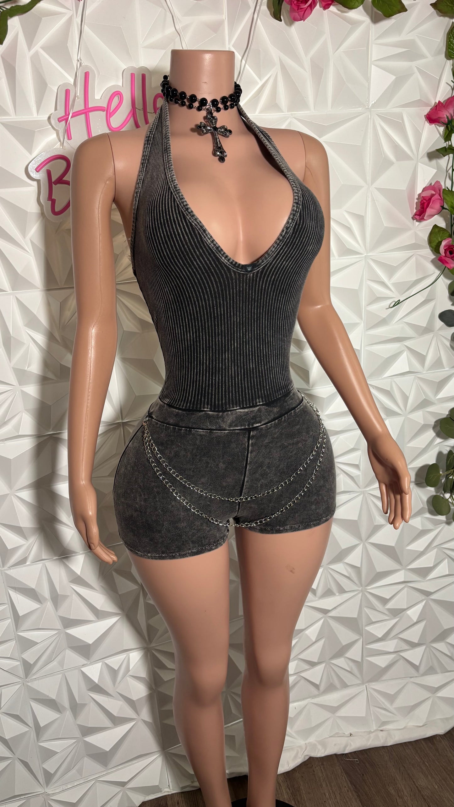 Acid halter romper (black)
