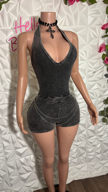 Acid halter romper (black)