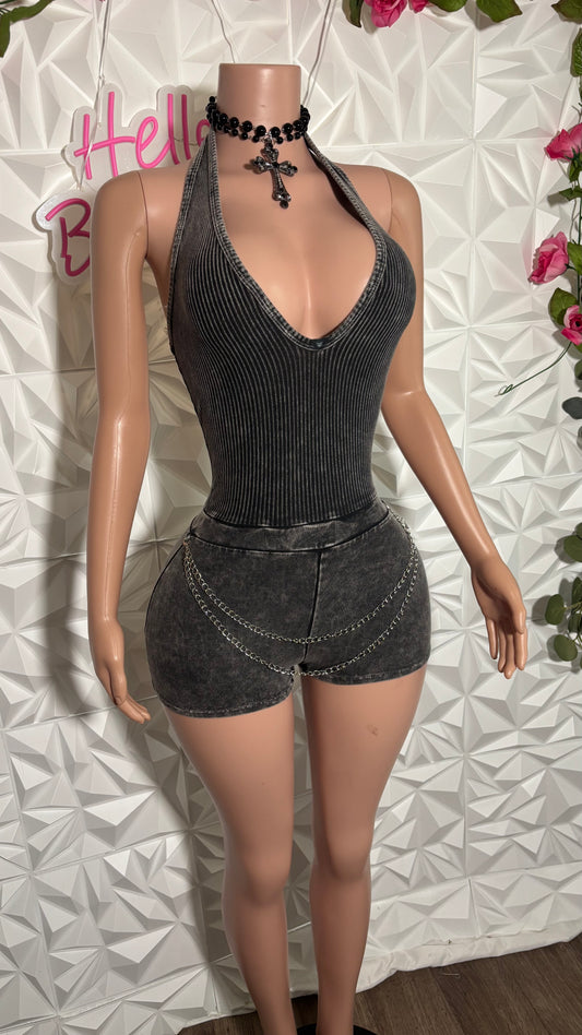 Acid halter romper (black)