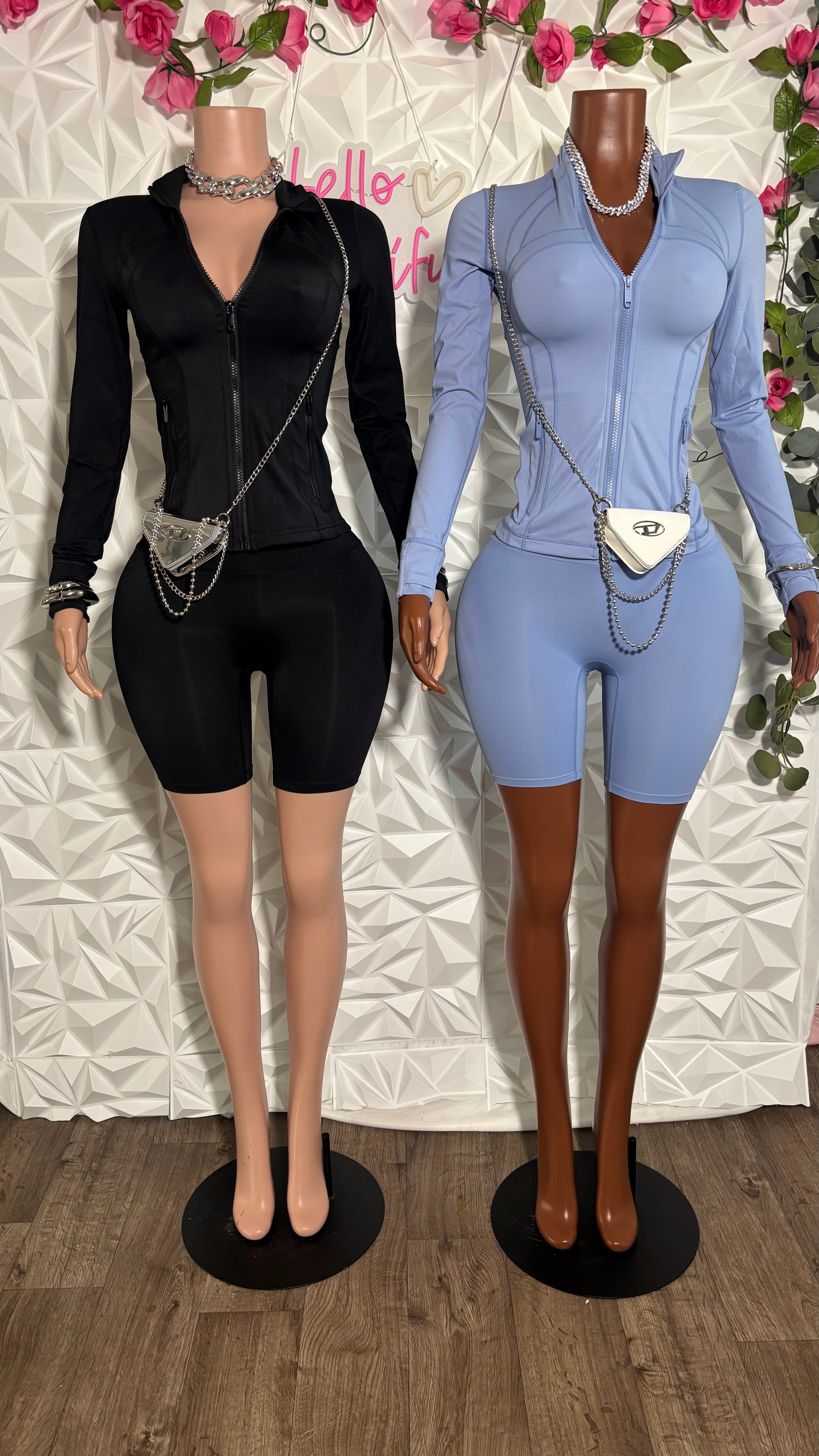 Lu dupe shorts set (dusty blue)