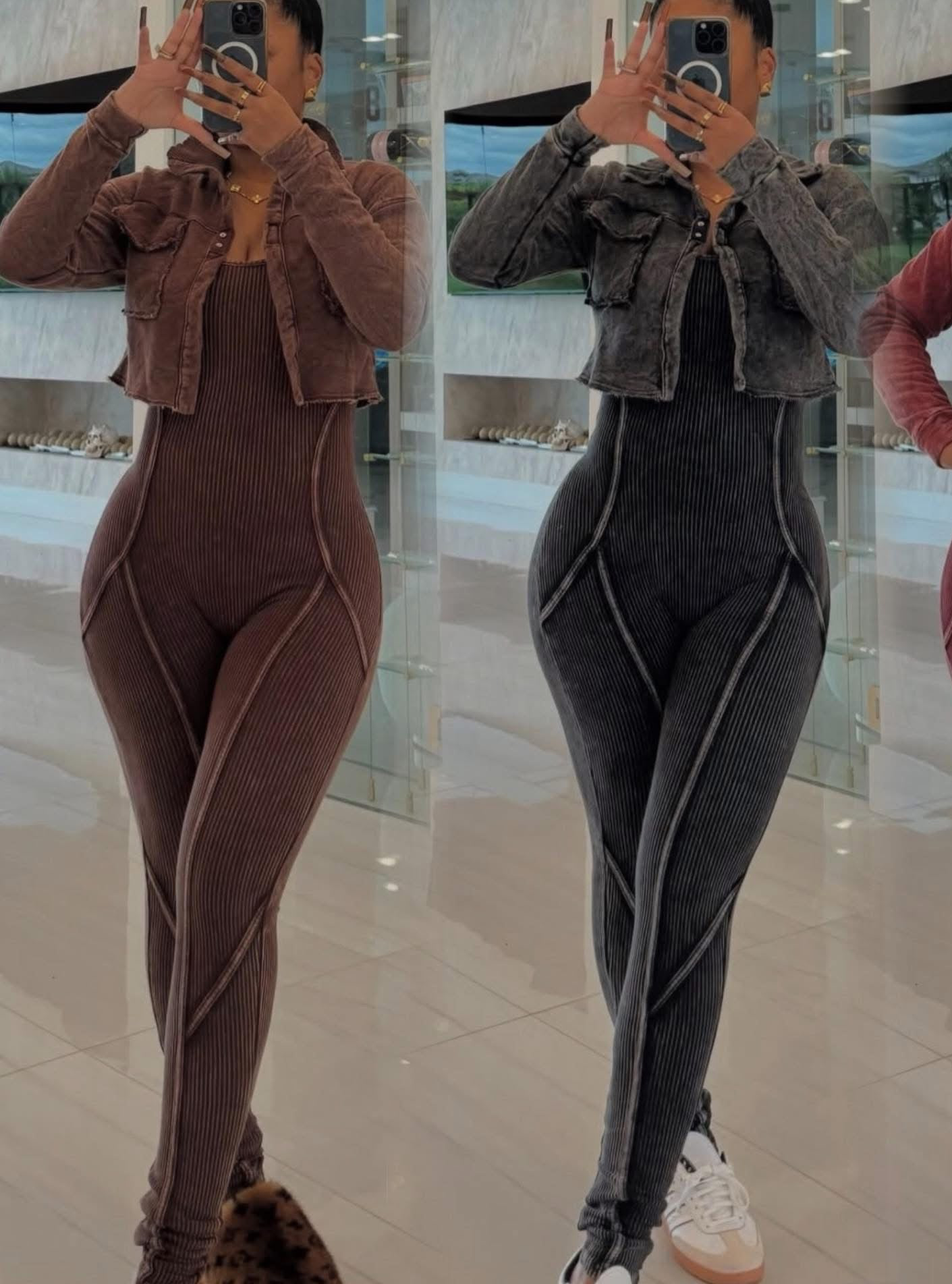 Mineral wash jumpsuit set