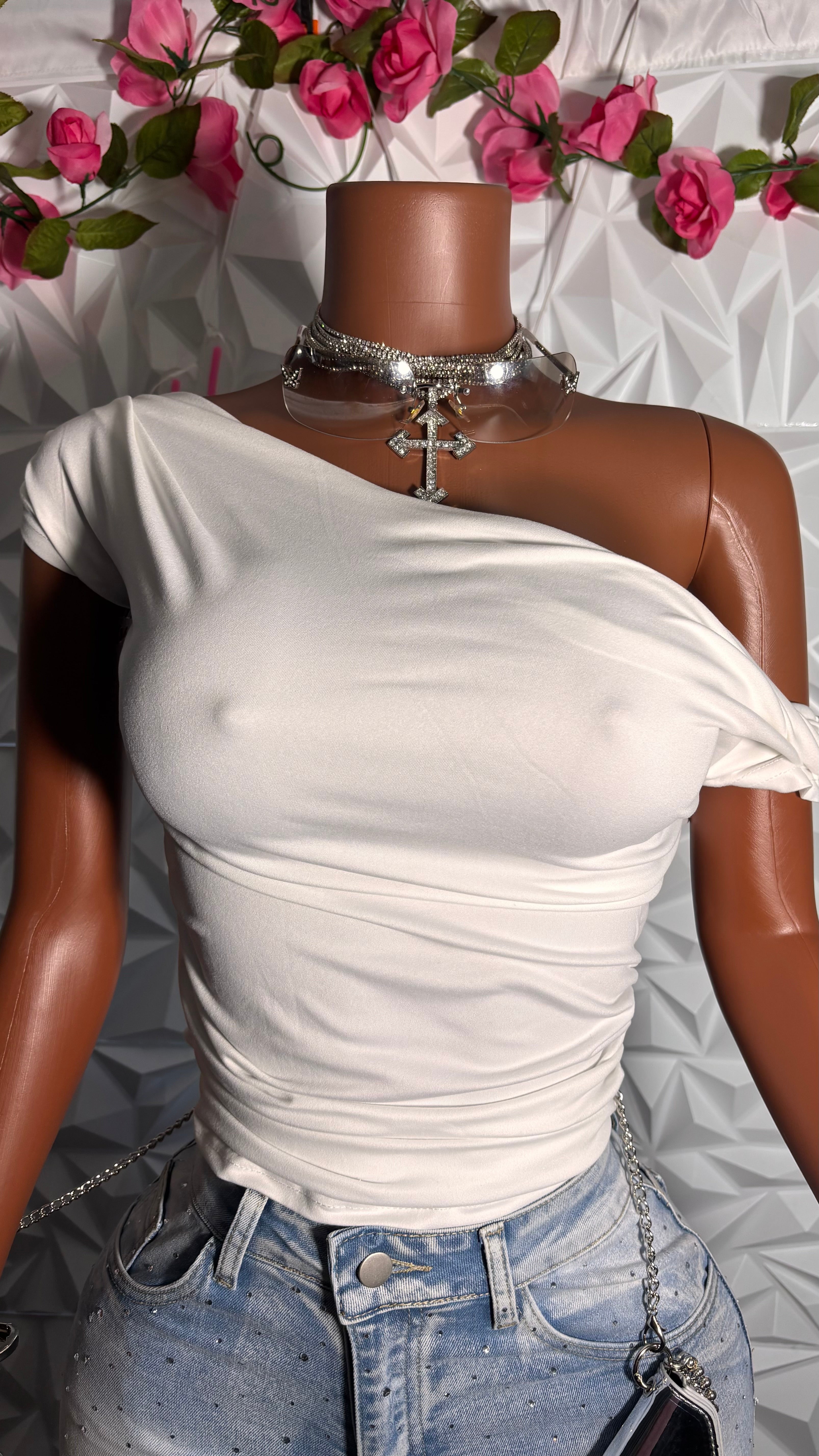 Off shoulder white top