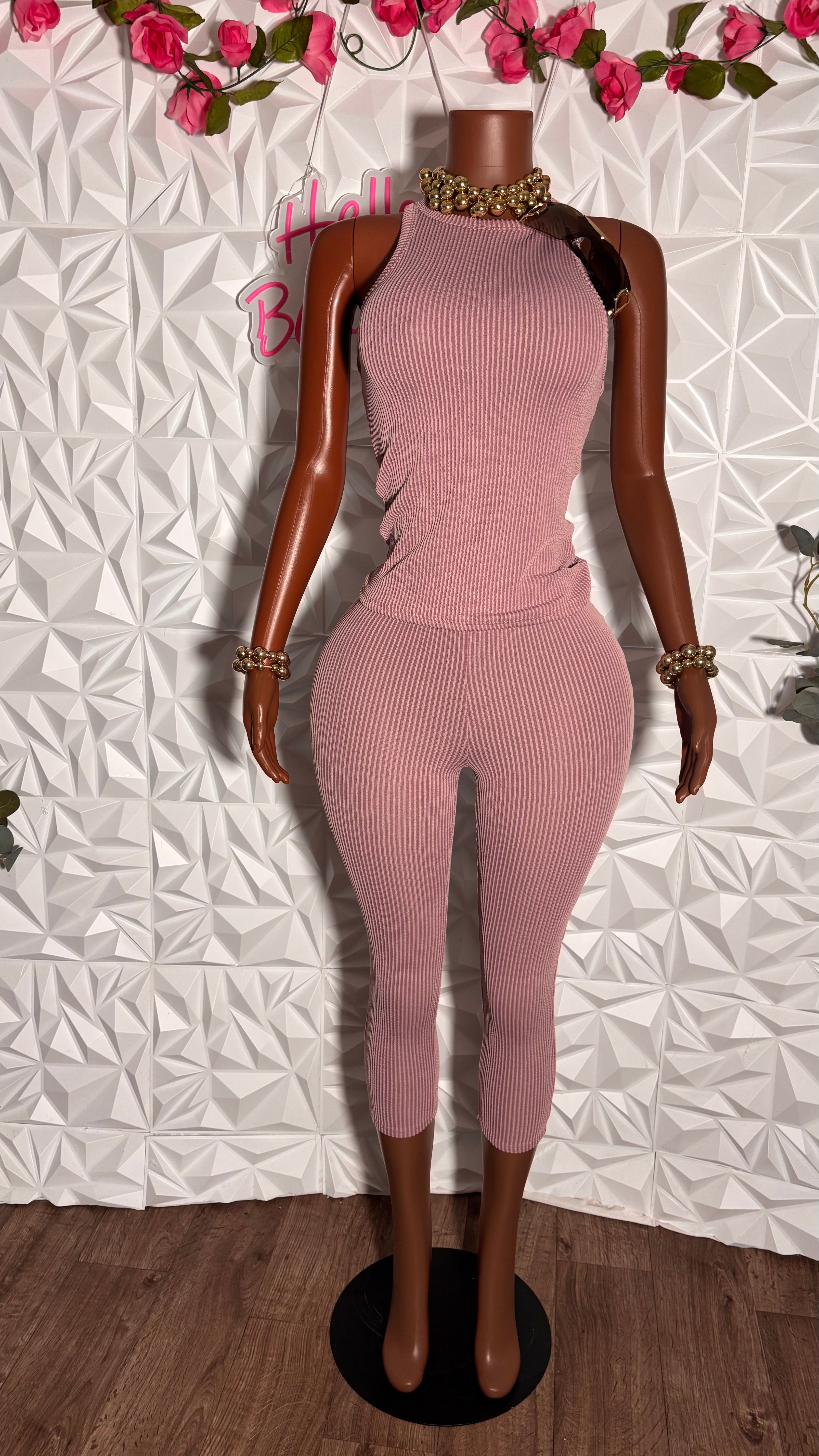 Ribbed Capri Set (Mauve)
