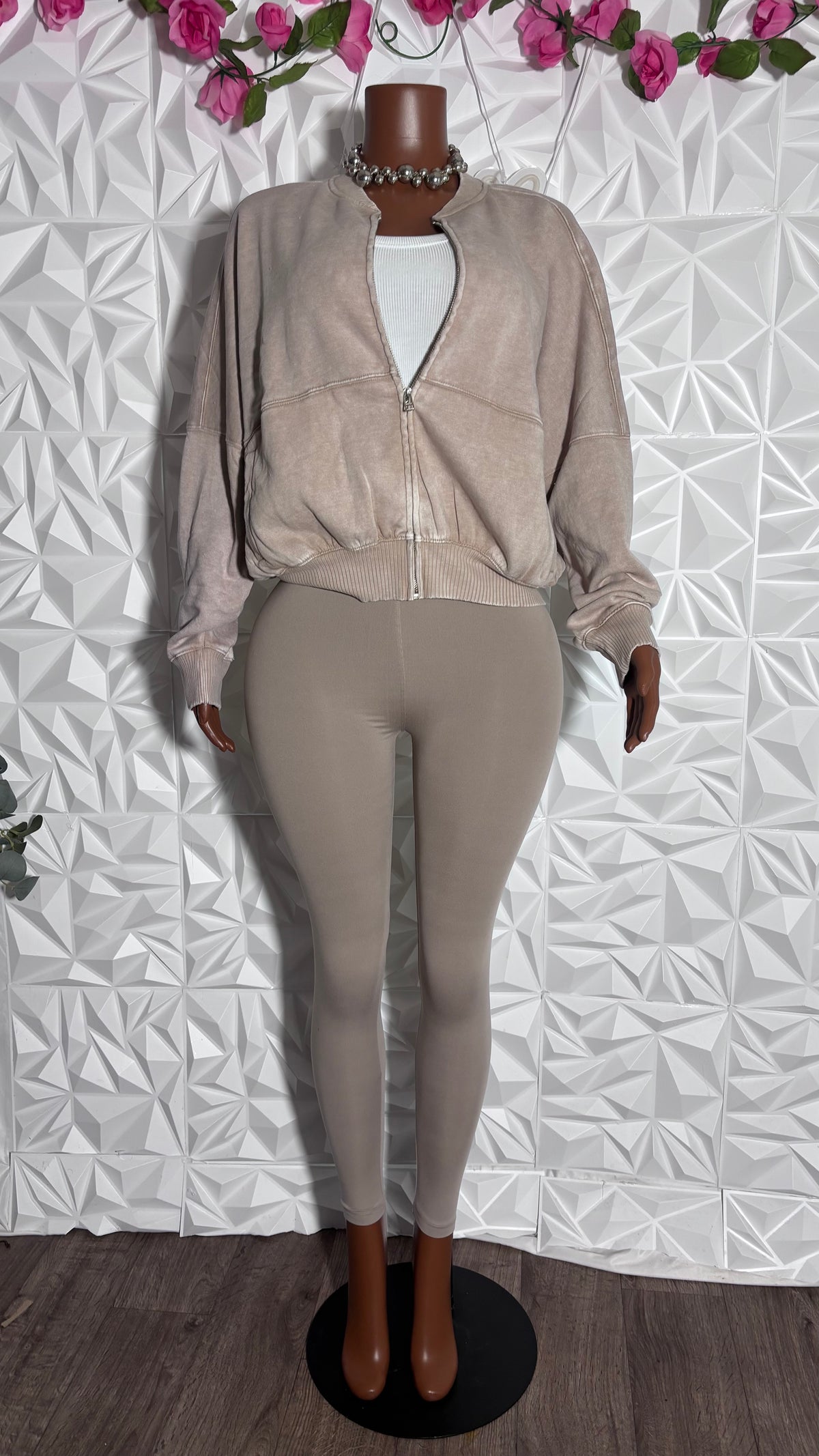 Mineral wash oversized jacket and legging set (Ash Mocha)